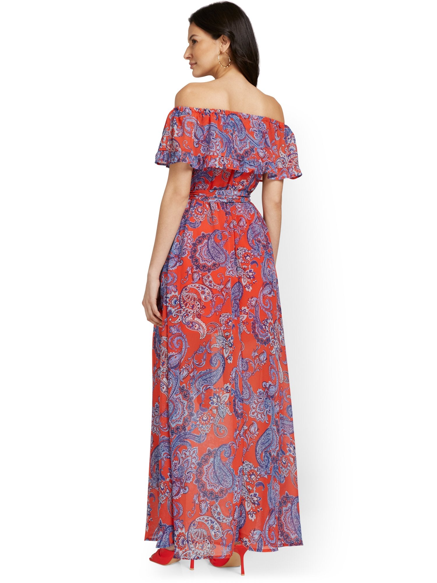 tall off shoulder dress Tall Paisley Off-The-Shoulder Maxi Dress – New York & Company
