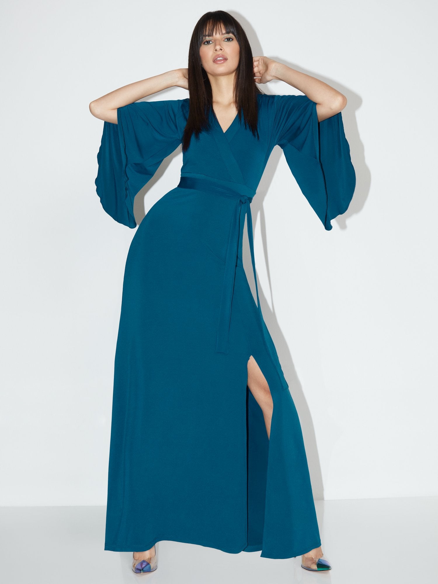 Tall V-Neck Bell-Sleeve Kimono Maxi Dress