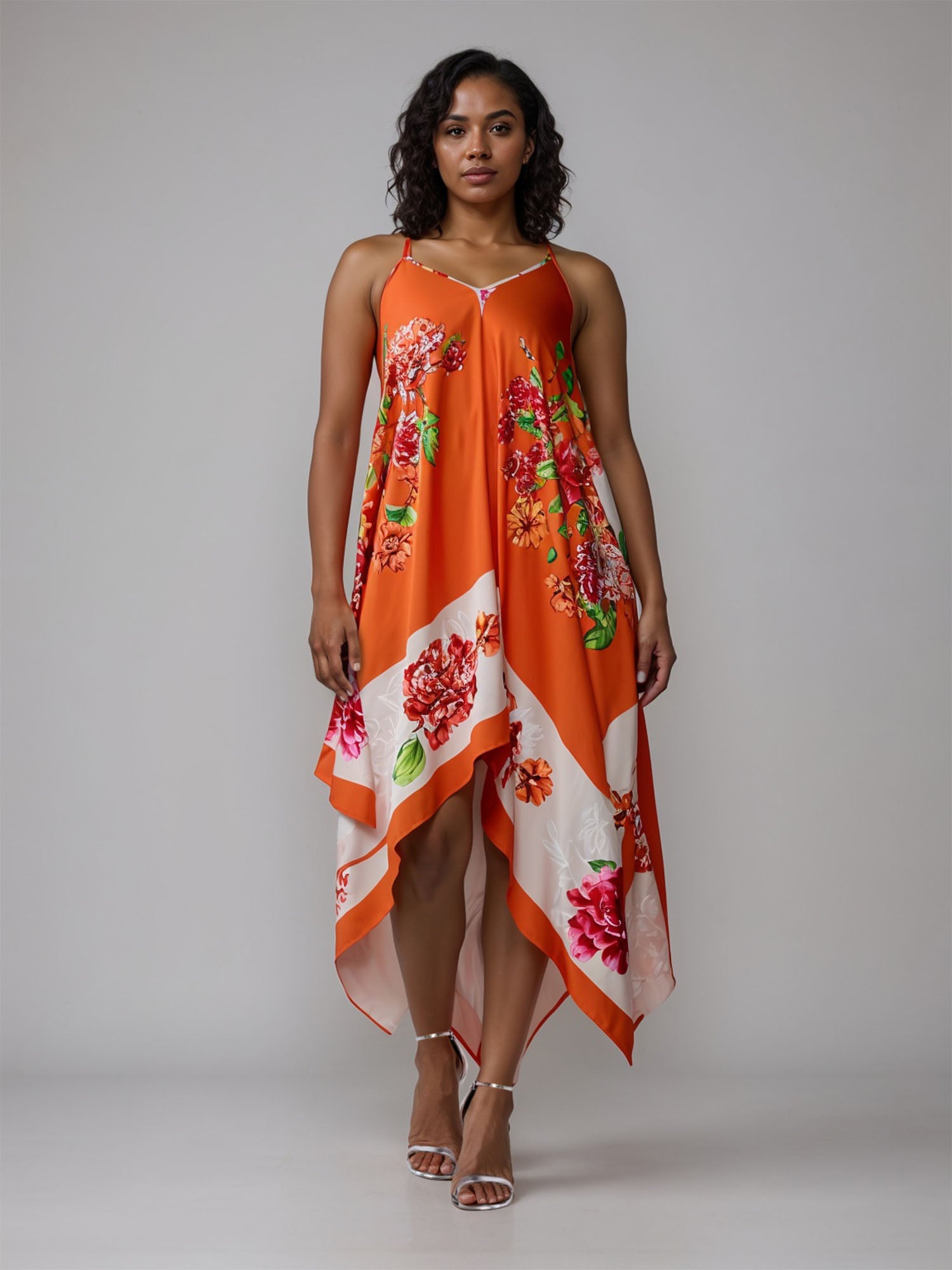Plus Floral Asymmetrical Hem Midi Sun Dress – New York & Company