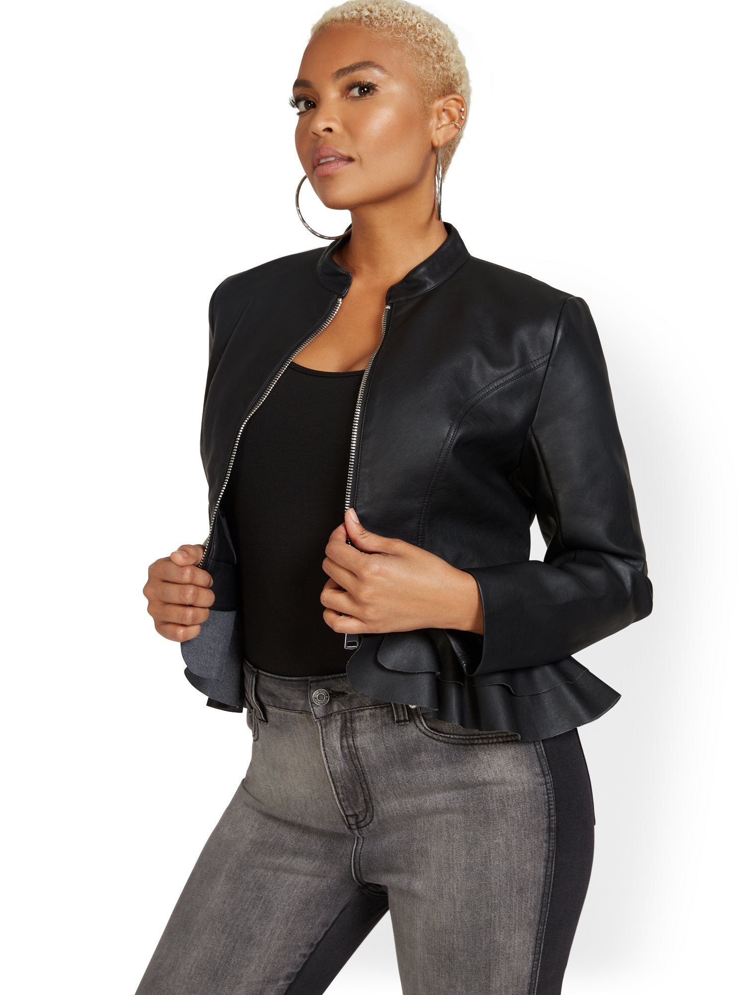 Faux-Leather Peplum Jacket – New York & Company