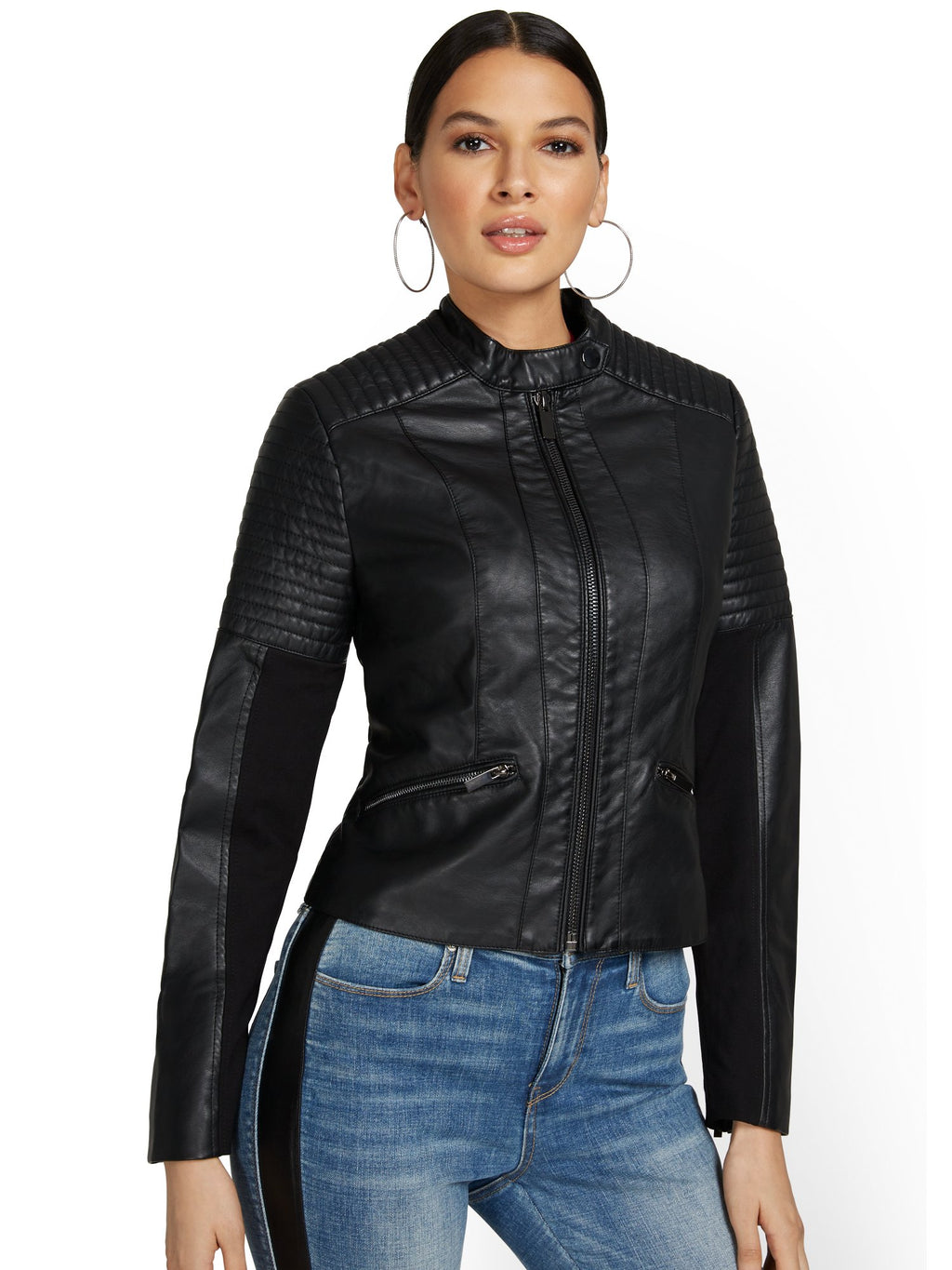 Faux-Leather Moto Jacket New York & Company Faux-Leather Moto Jacket New York & Company