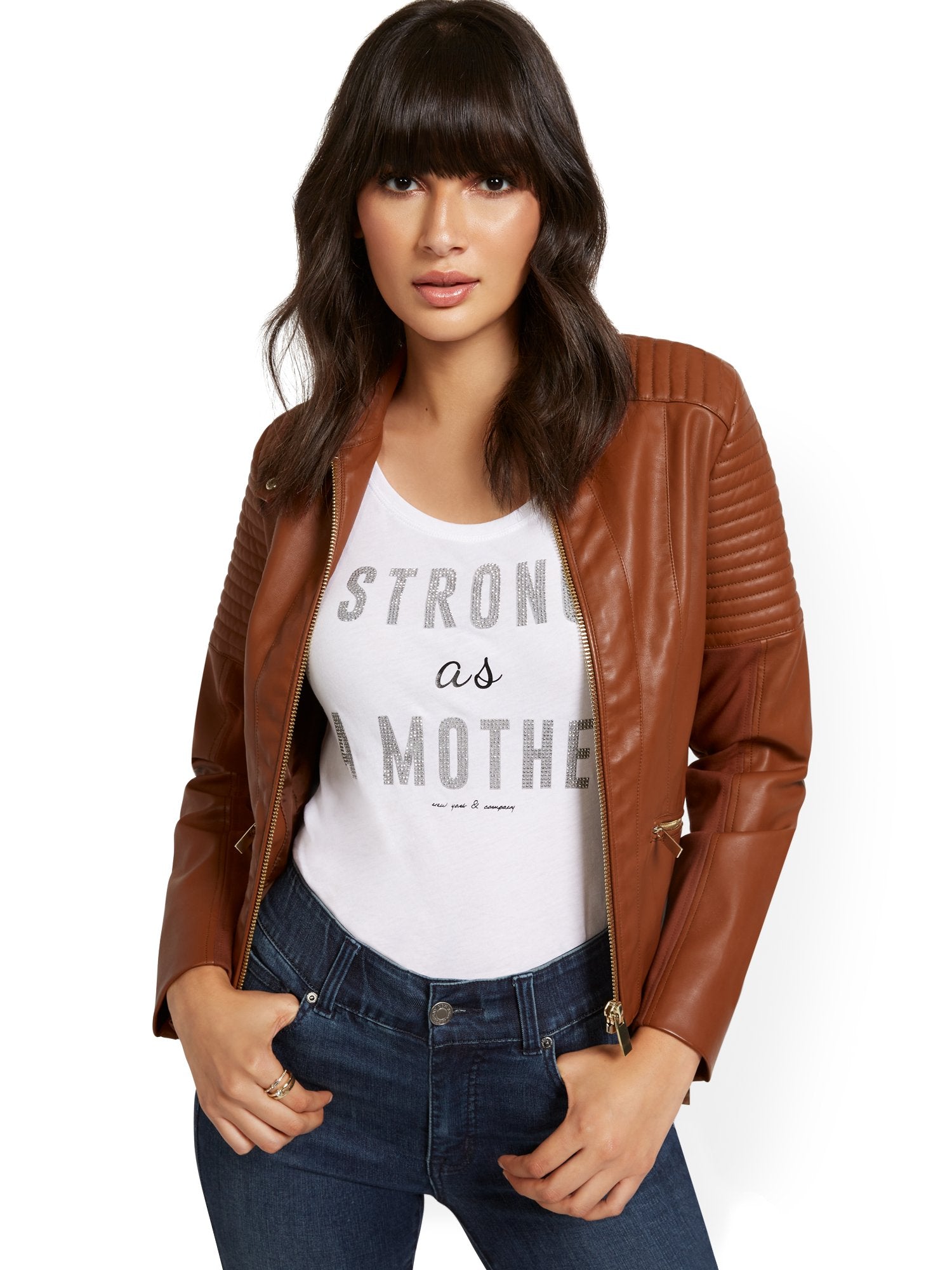 Faux-Leather Moto Jacket New York & Company Faux-Leather Moto Jacket New York & Company