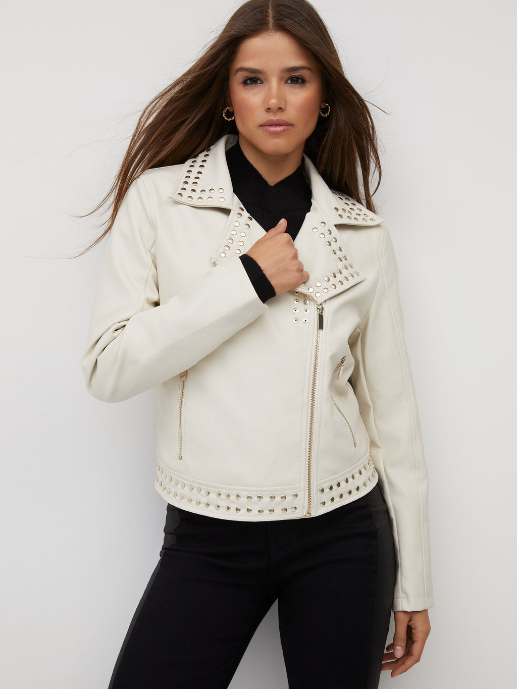Veste En Faux Cuir Noir New York & Company - Taille M, Style Moto - Occasion Très Bon état