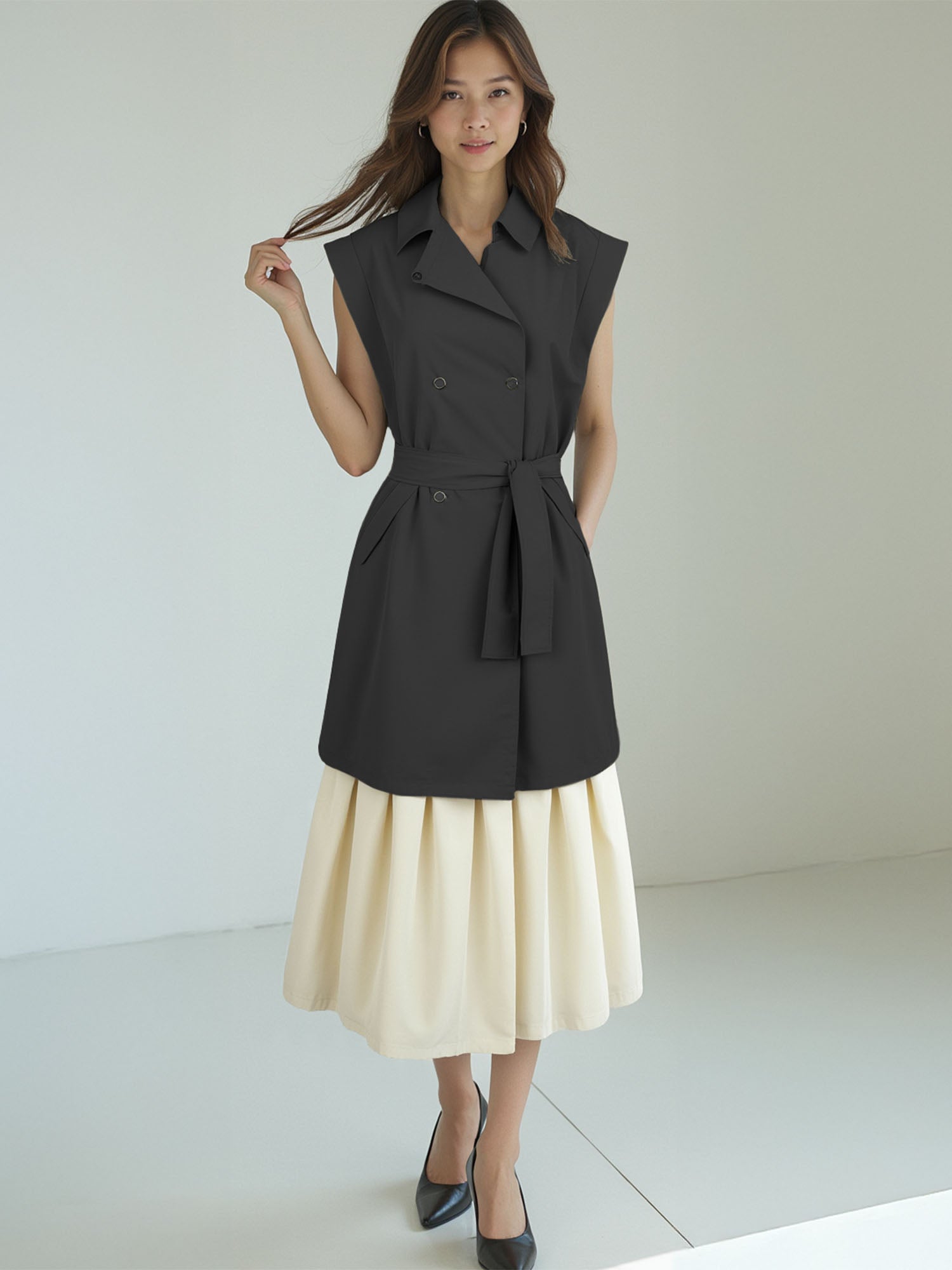【タグ付き新品未使用】Sleeveless Twill Trench Dress Sleeveless Trench Jacket – New York & Company