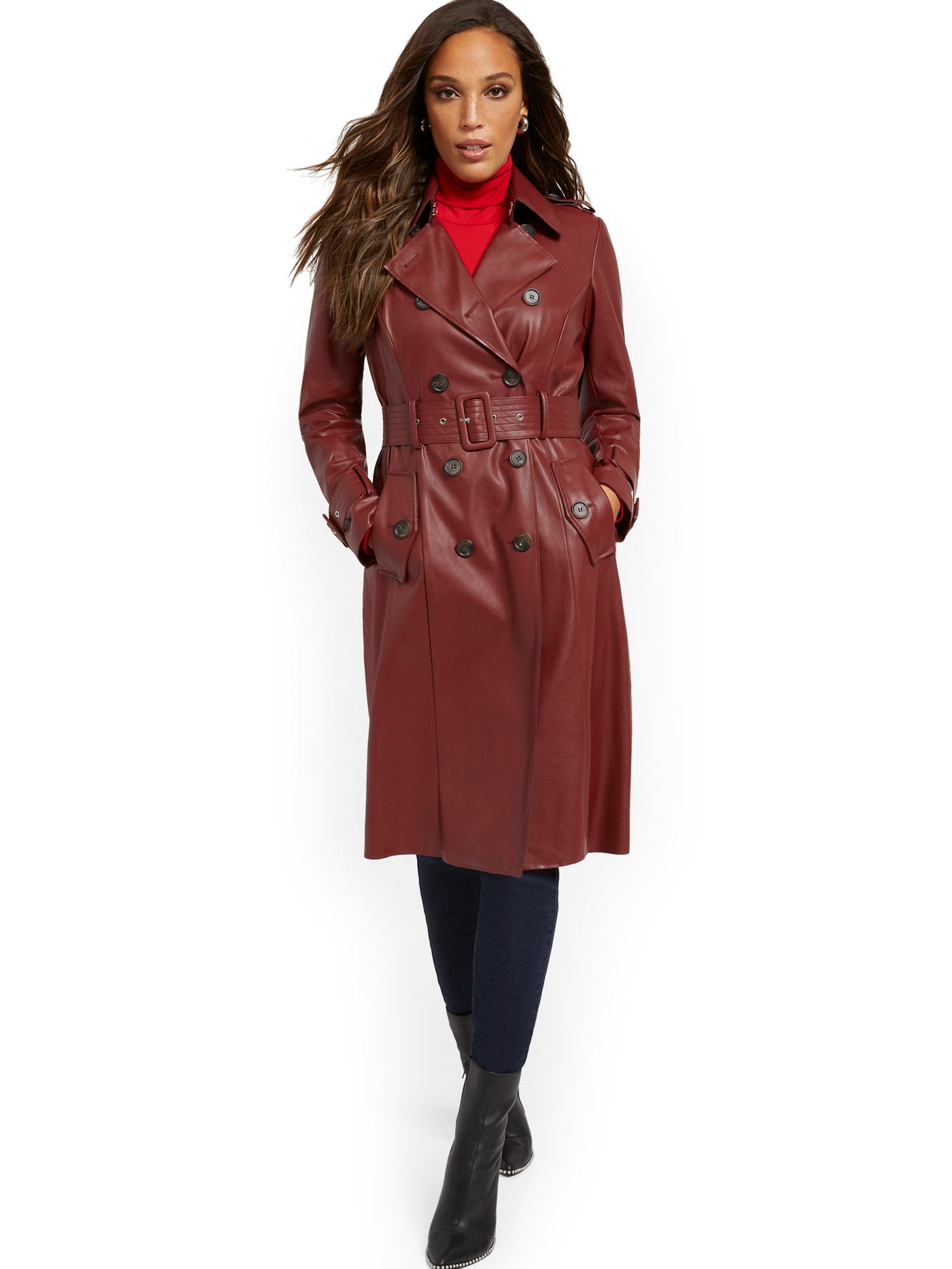 Long Faux-Leather Trenchcoat New York & Company Long Faux-Leather Trenchcoat New York & Company