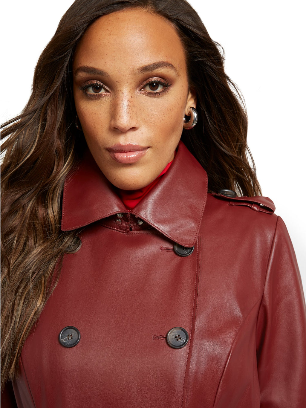 Long Faux-Leather Trenchcoat New York & Company Long Faux-Leather Trenchcoat New York & Company
