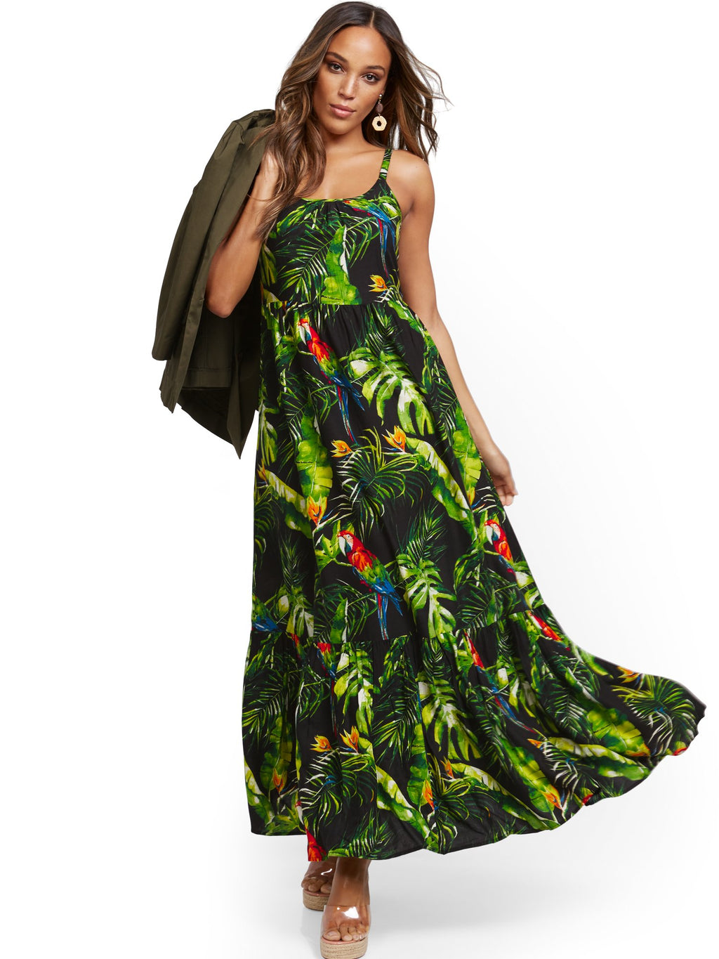 Tropical-Print Maxi Dress New York & Company Tropical-Print Maxi Dress New York & Company