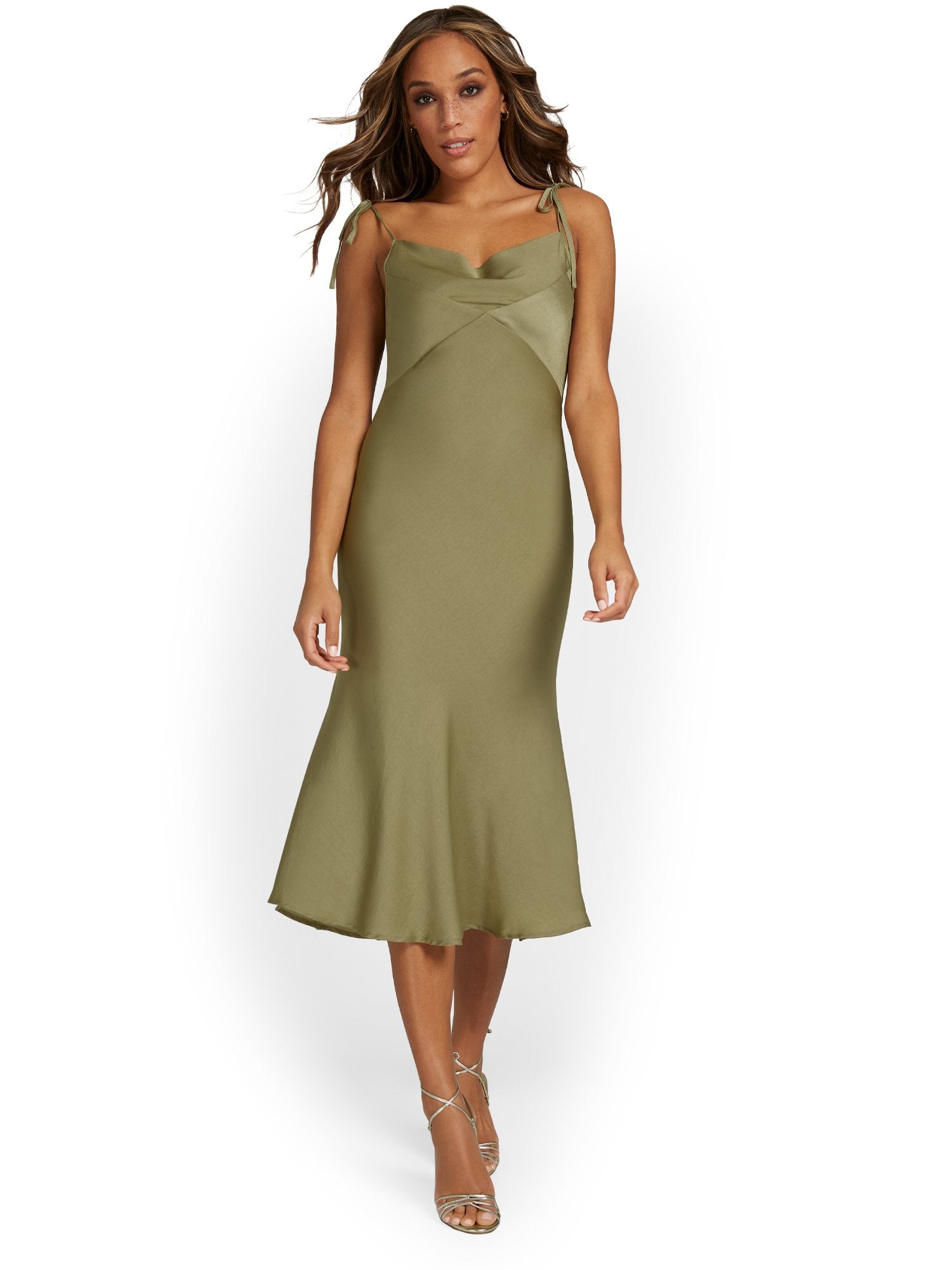 &Merci Bias-Cut Satin Midi Dress - Brands We Love - SMALL / GREEN