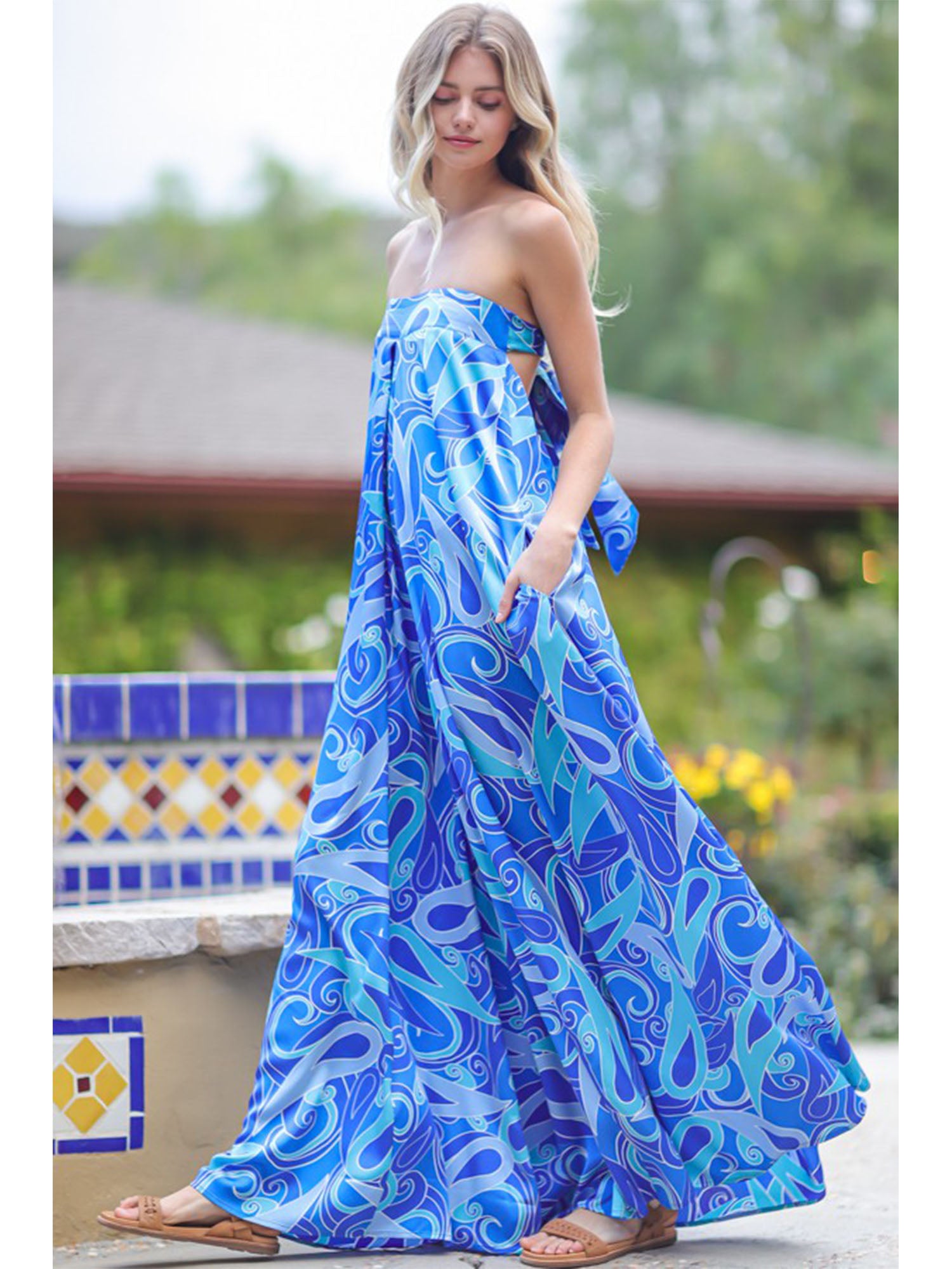 Aakaa Strapless Blue Swirl Jumpsuit Aakaa Strapless Blue Swirl Jumpsuit