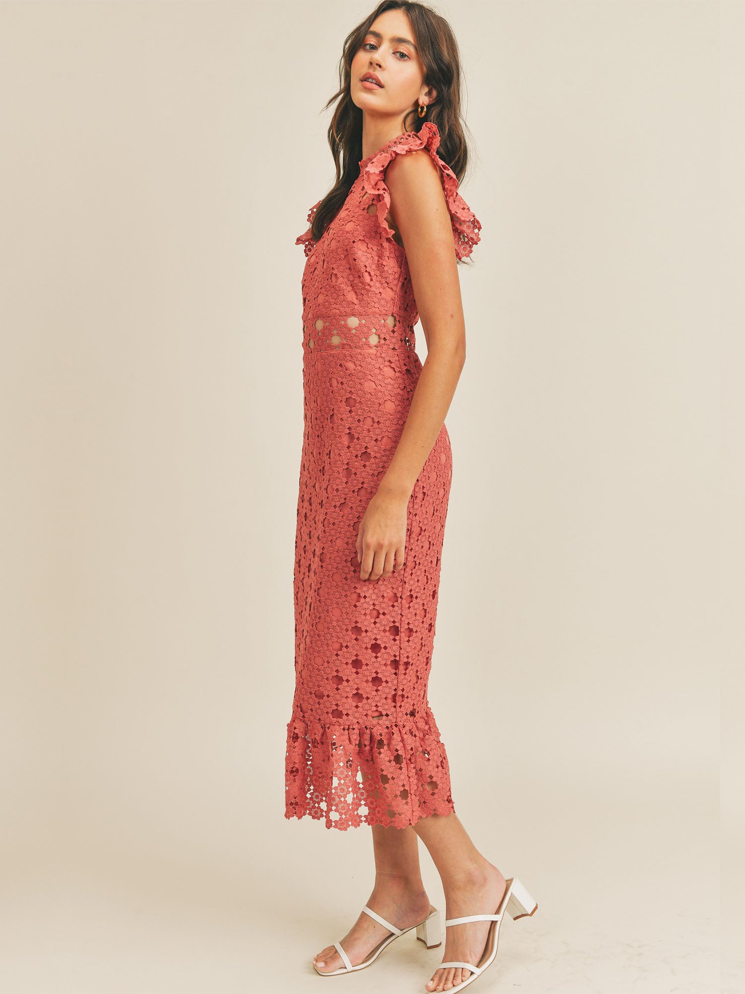 Sleeveless Illusion Crochet Lace Midi Dress - Just Me  New York & Company