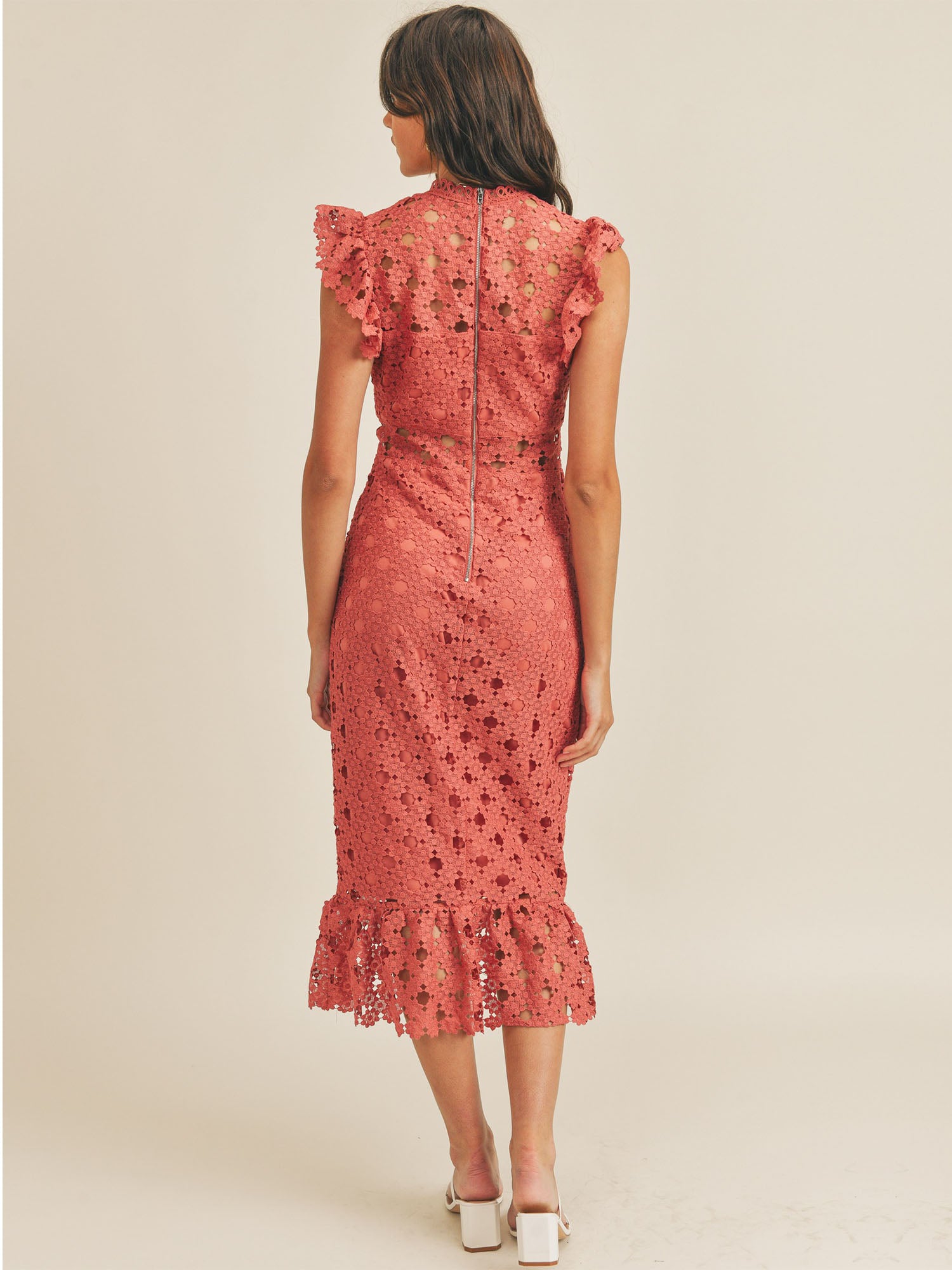 Sleeveless Illusion Crochet Lace Midi Dress