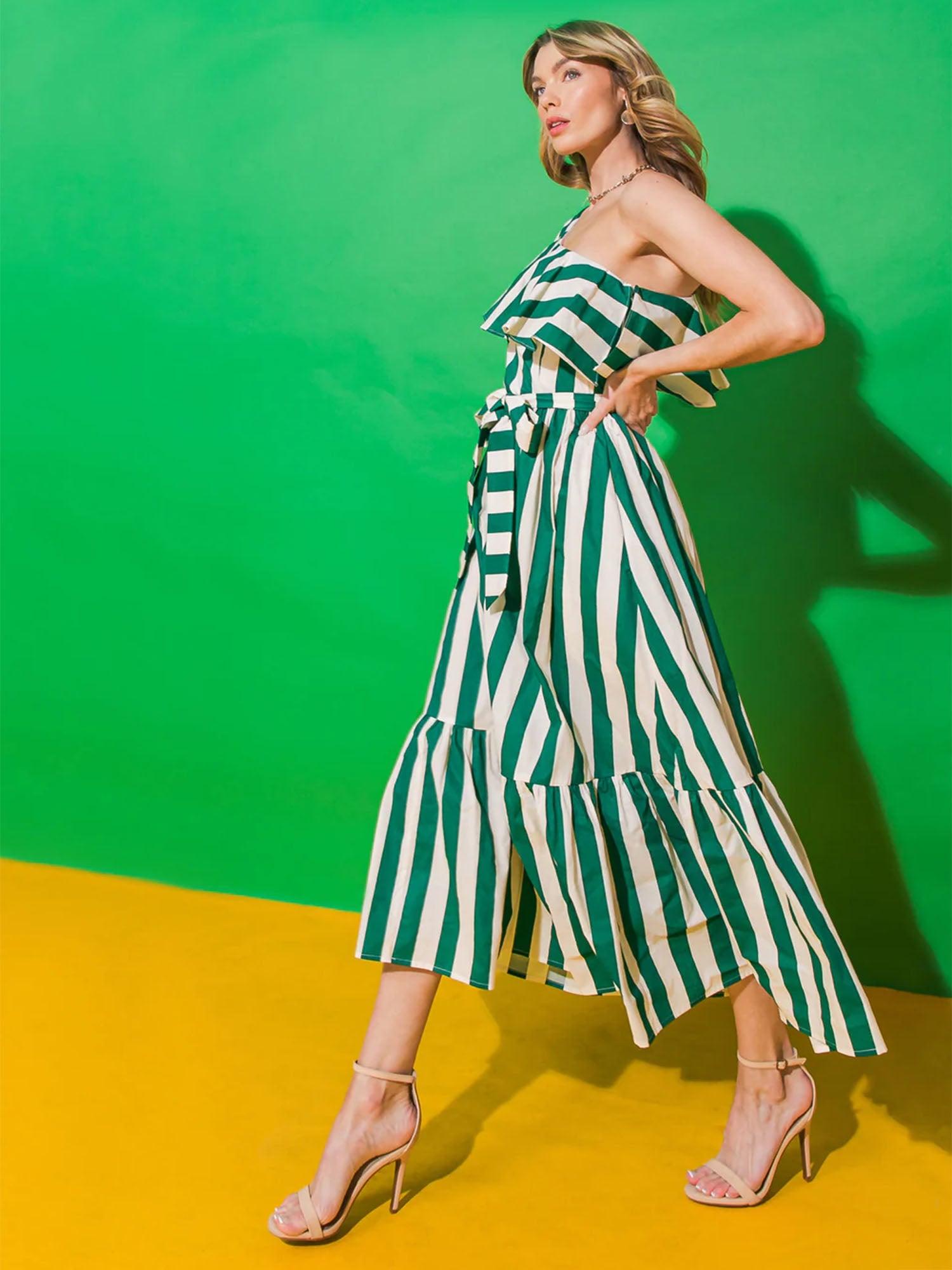 Flying Tomato One Shoulder Ruffle Midi Dress - Brands We Love New York & Company Flying Tomato One Shoulder Ruffle Midi Dress - Brands We Love New York & Company