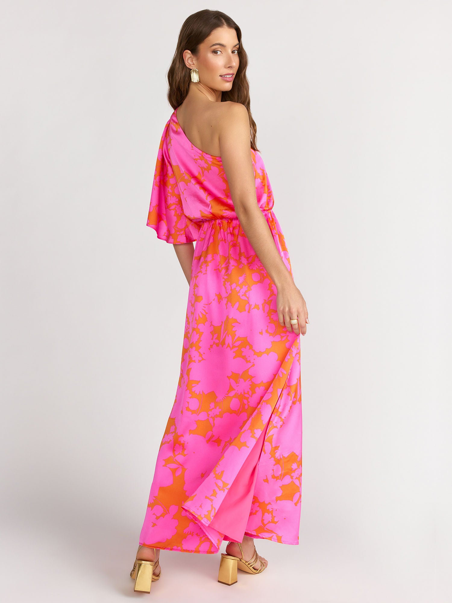 sugar lips off the shoulder dress Sugarlips One Shoulder Printed Side Slit Maxi Dress
