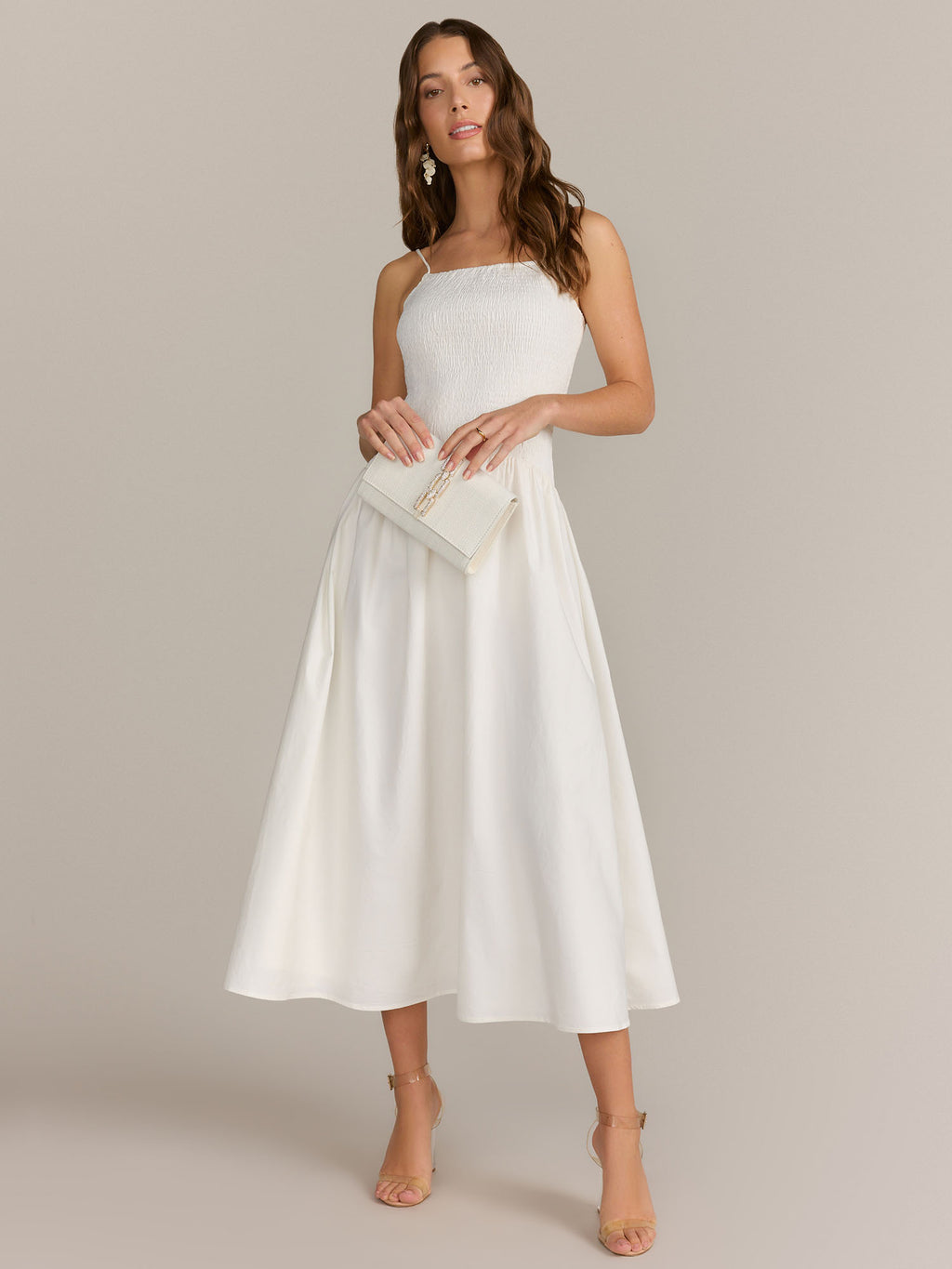 Lena Smocked Bodice Drop Waist Midi Dress - Brands We Love New York & Company Lena Smocked Bodice Drop Waist Midi Dress - Brands We Love New York & Company