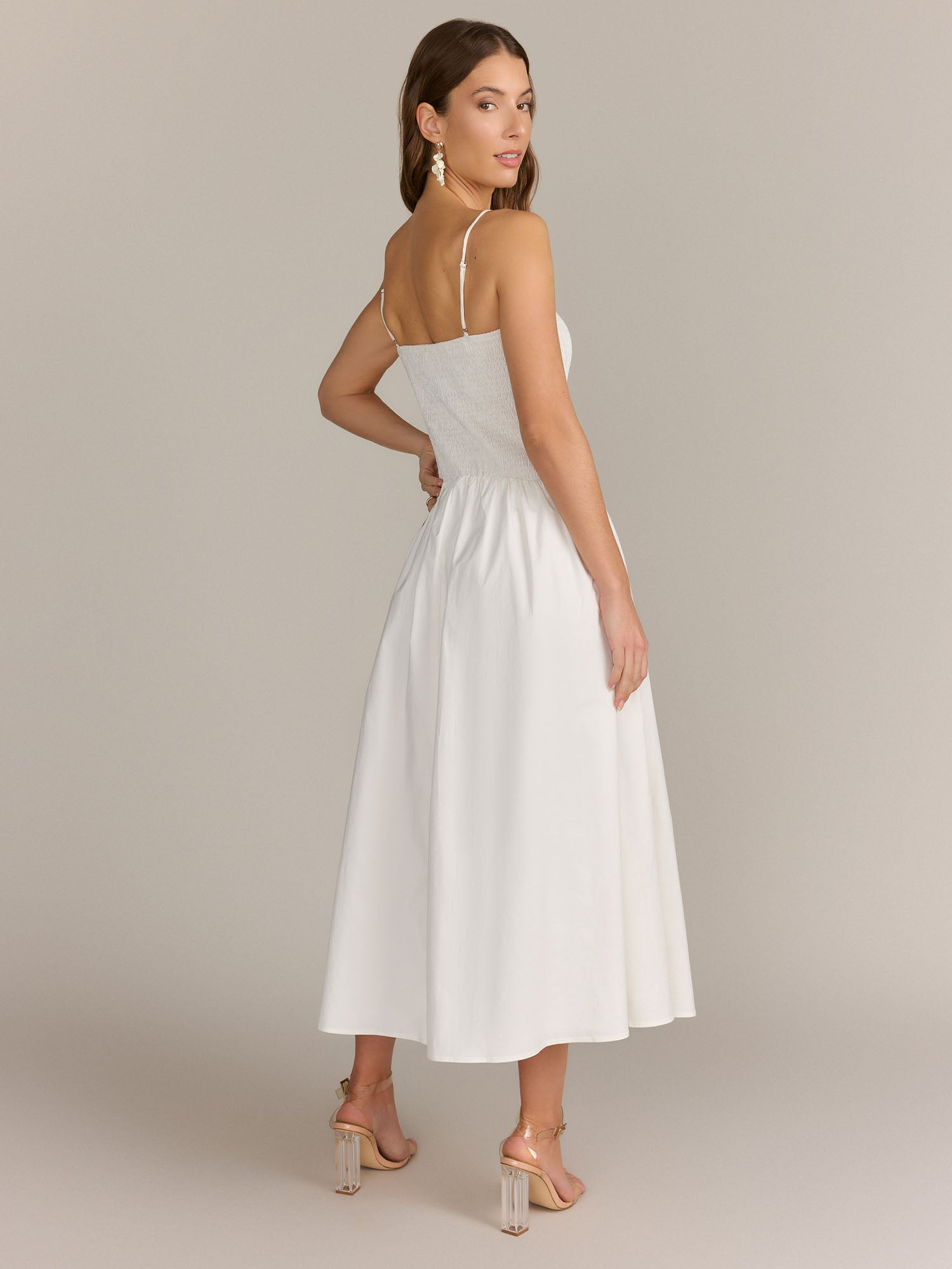 Lena Smocked Bodice Drop Waist Midi Dress - Brands We Love New York & Company Lena Smocked Bodice Drop Waist Midi Dress - Brands We Love New York & Company