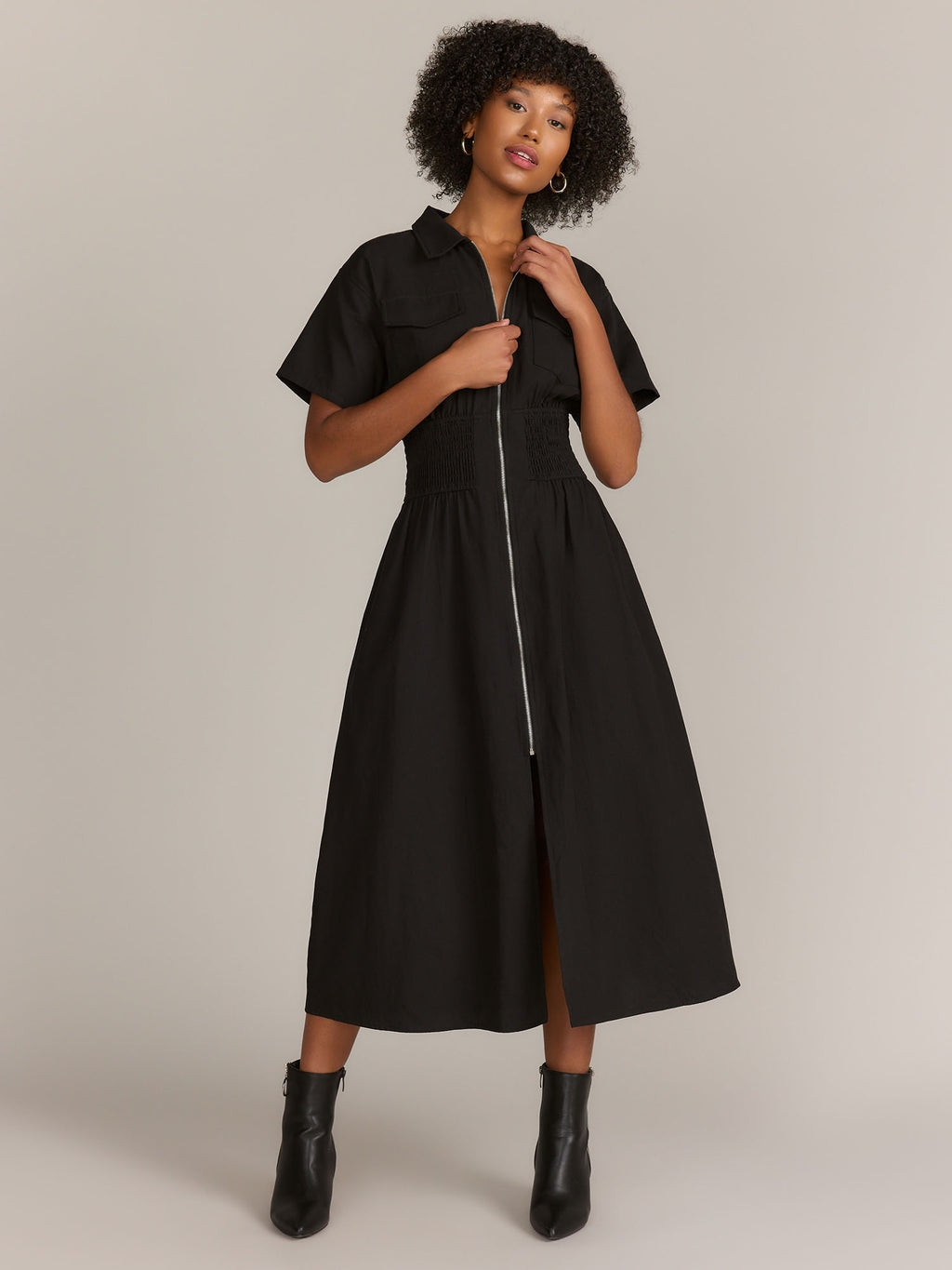 Gilli Short Sleeve Zip Front Midi Dress - Brands We Love  New York &  Company