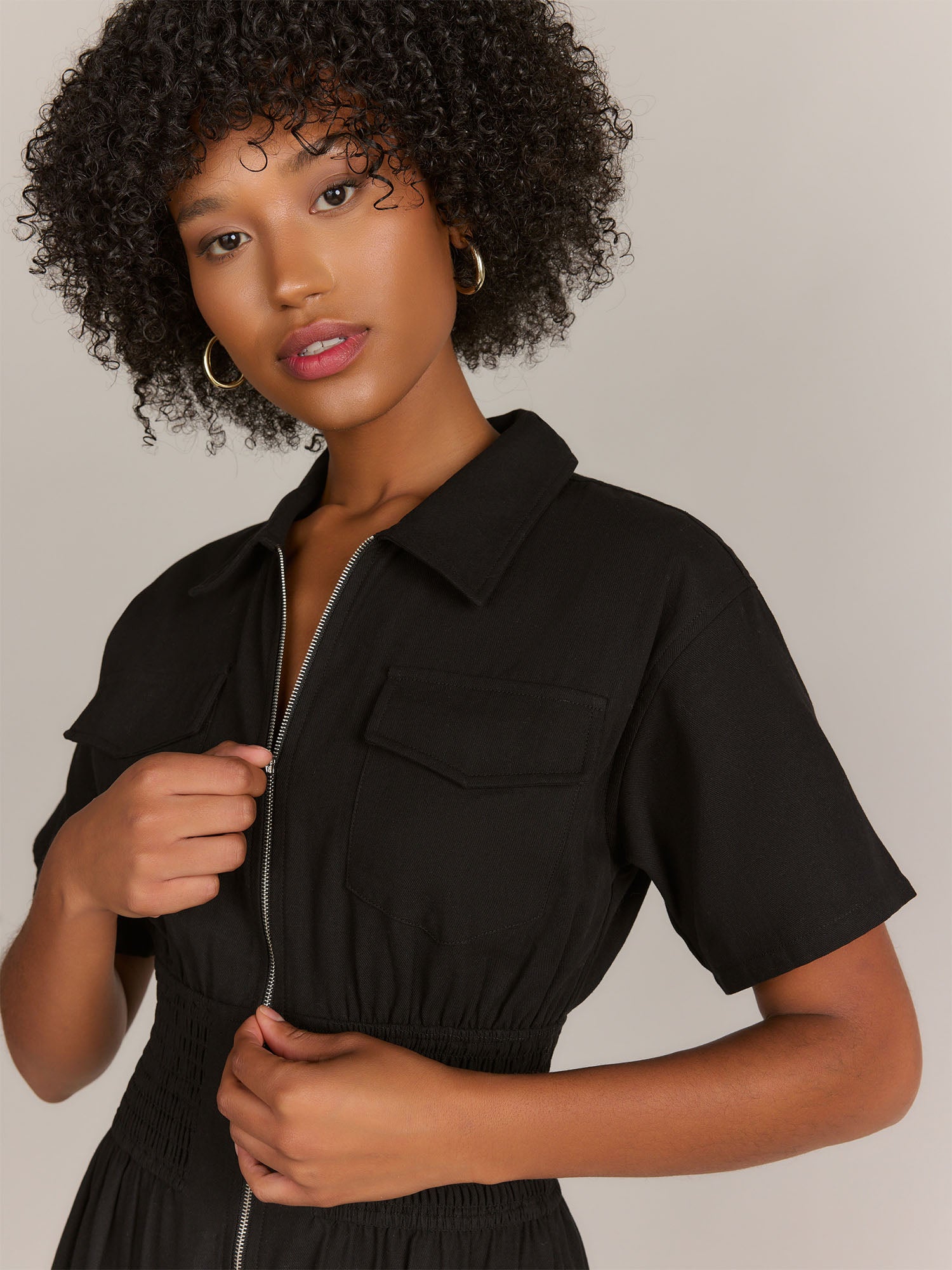 Gilli Short Sleeve Zip Front Midi Dress - Brands We Love New York & Company Gilli Short Sleeve Zip Front Midi Dress - Brands We Love New York & Company