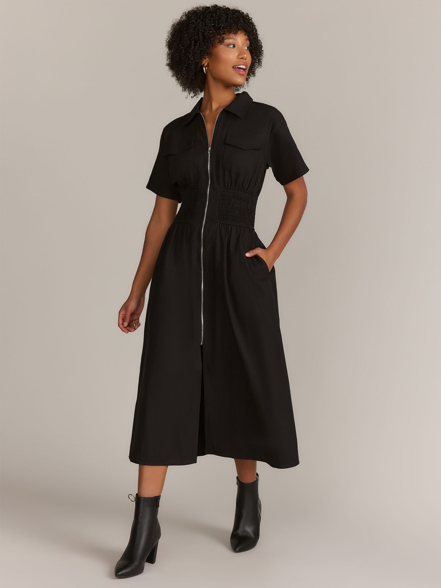 Gilli Short Sleeve Zip Front Midi Dress - Brands We Love – New