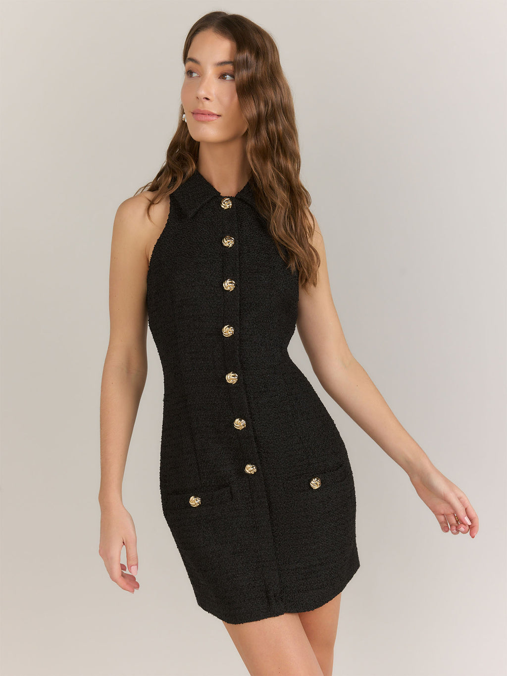 Endless Rose Sleeveless Tweed Halter Mini Dress