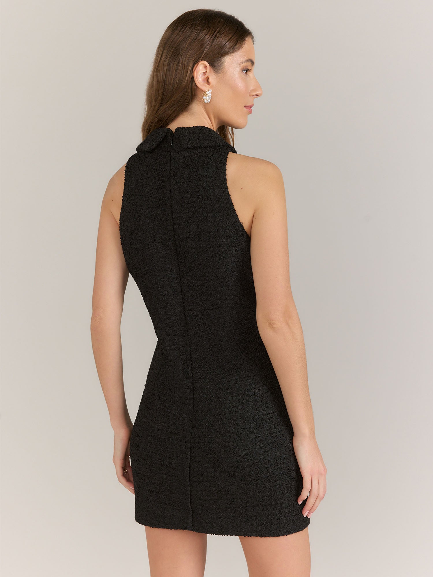 Endless Rose Sleeveless Tweed Halter Mini Dress