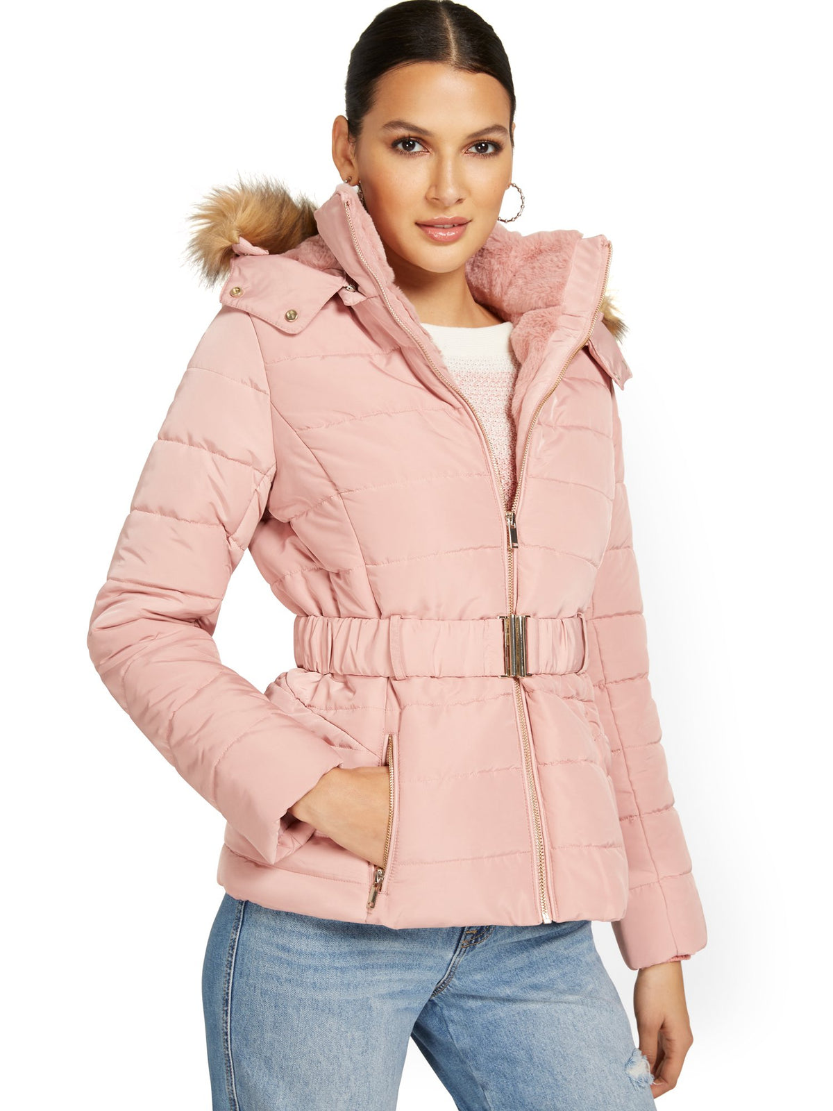 Belted & Hooded Puffer Jacket – New York & Company