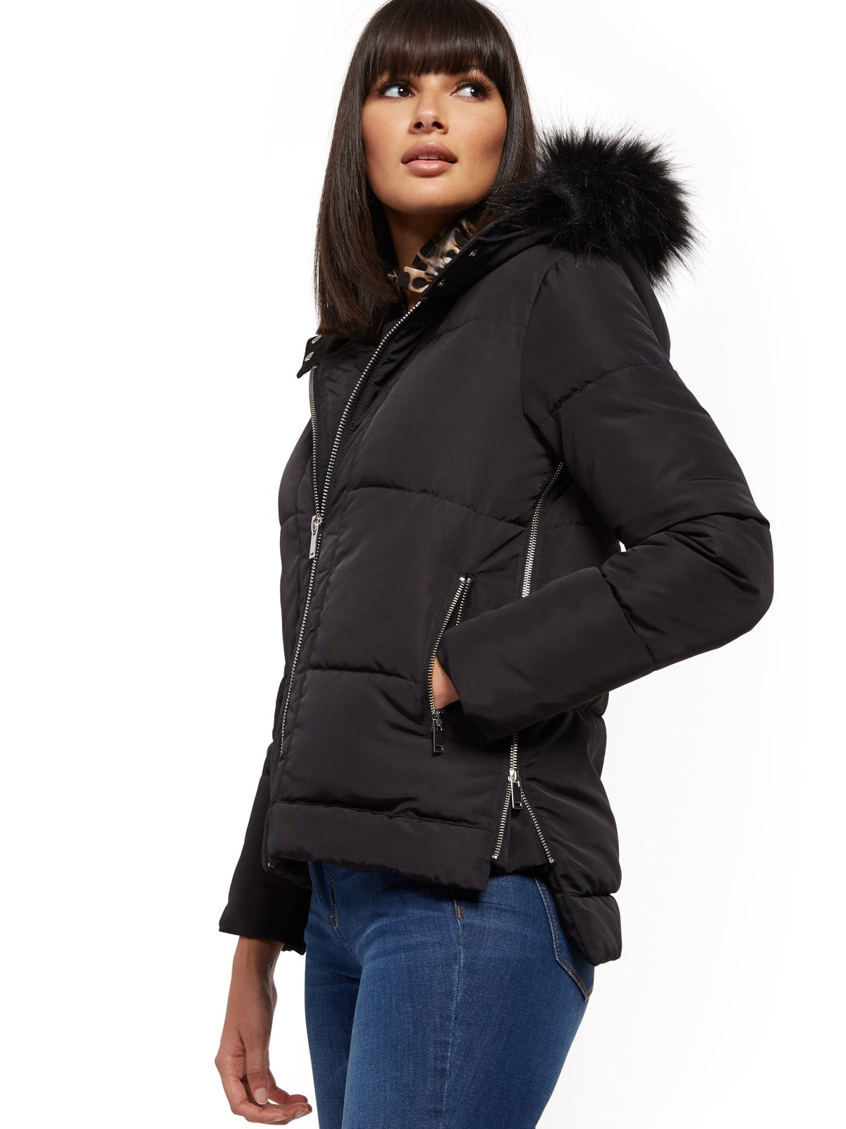 Black Hooded Puffer Jacket – New York & Company