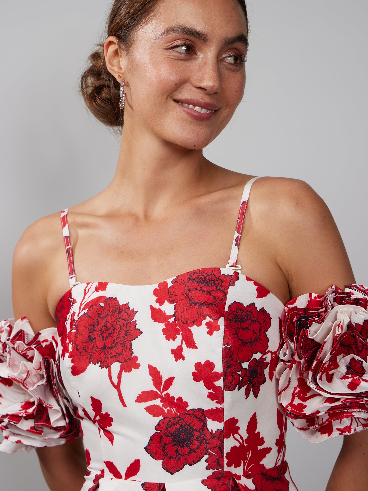 red and white floral off the shoulder dress Breathtaking Red 3D Floral Off-shoulder Princess Gown