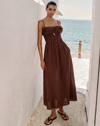 Knot Front Linen Slit Front Midi Dress – New York & Company