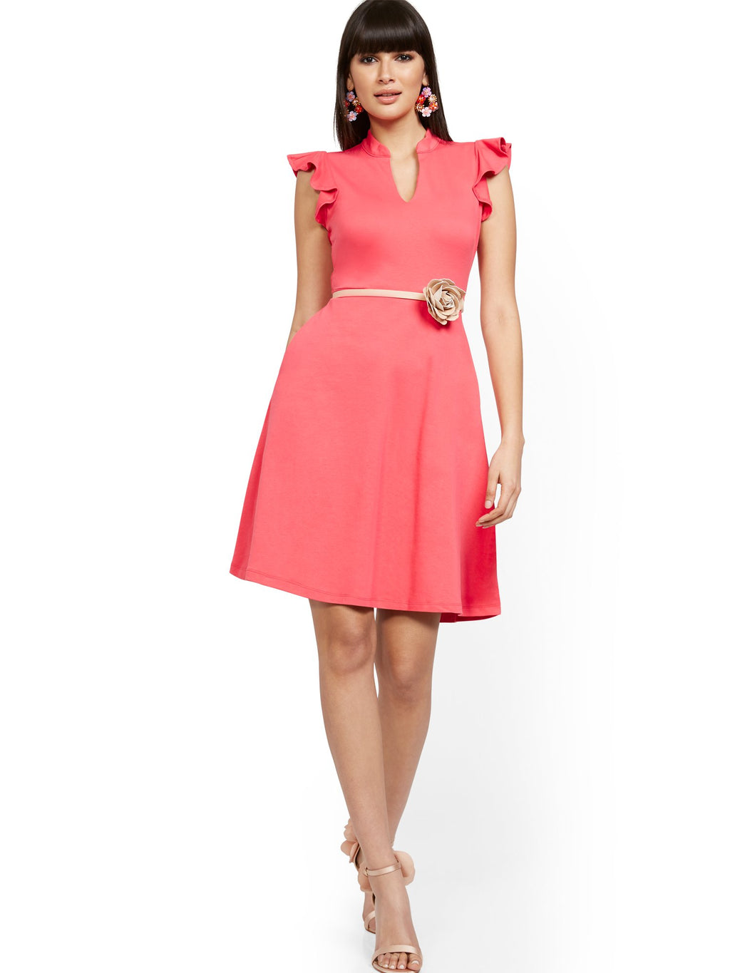 Ruffled Cotton Fit and Flare Dress New York & Company Ruffled Cotton Fit and Flare Dress New York & Company