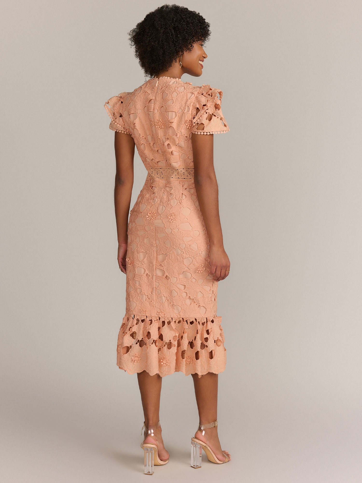 Just Me Ruffle Sleeve Lace Sheath Dress