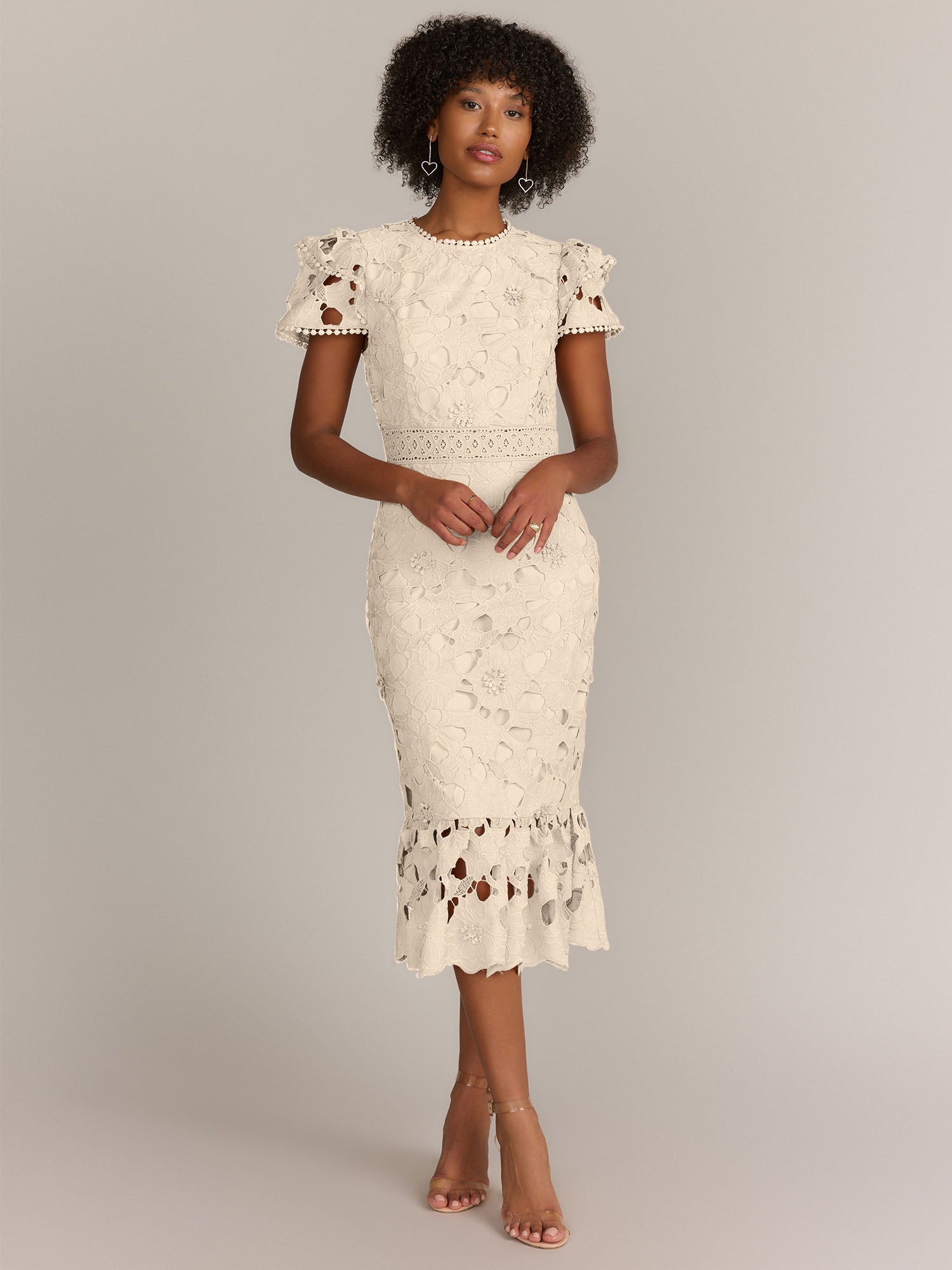Just Me Ruffle Sleeve Lace Sheath Dress