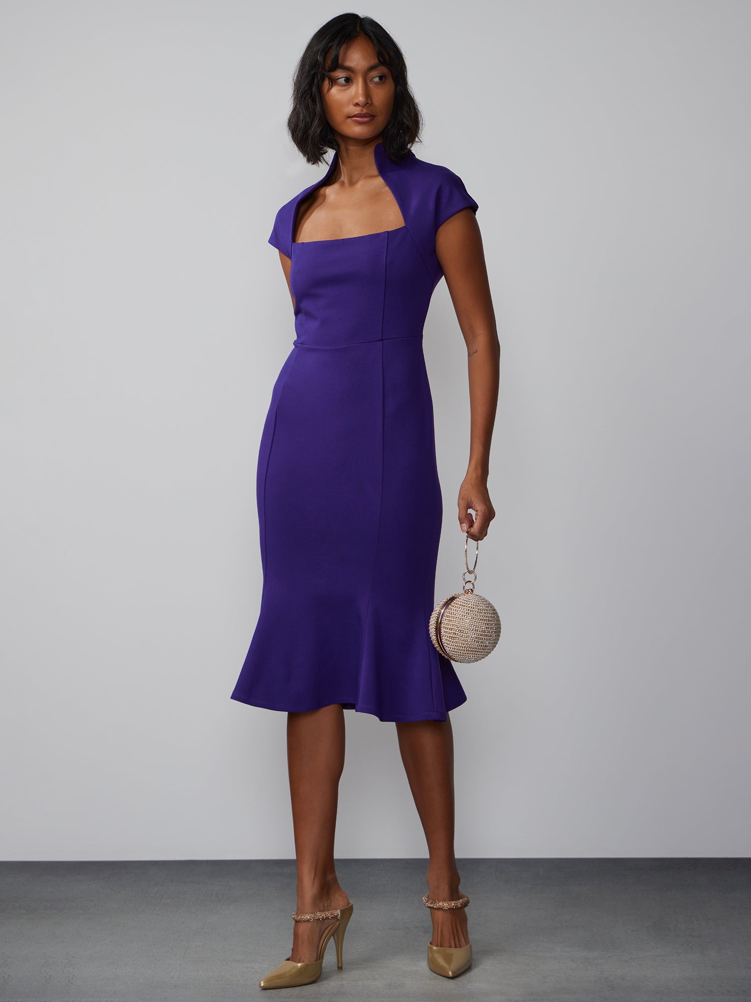 slim fit dress slacks Square Neck Flare Hem Sheath Dress - XSMALL / PURPLE