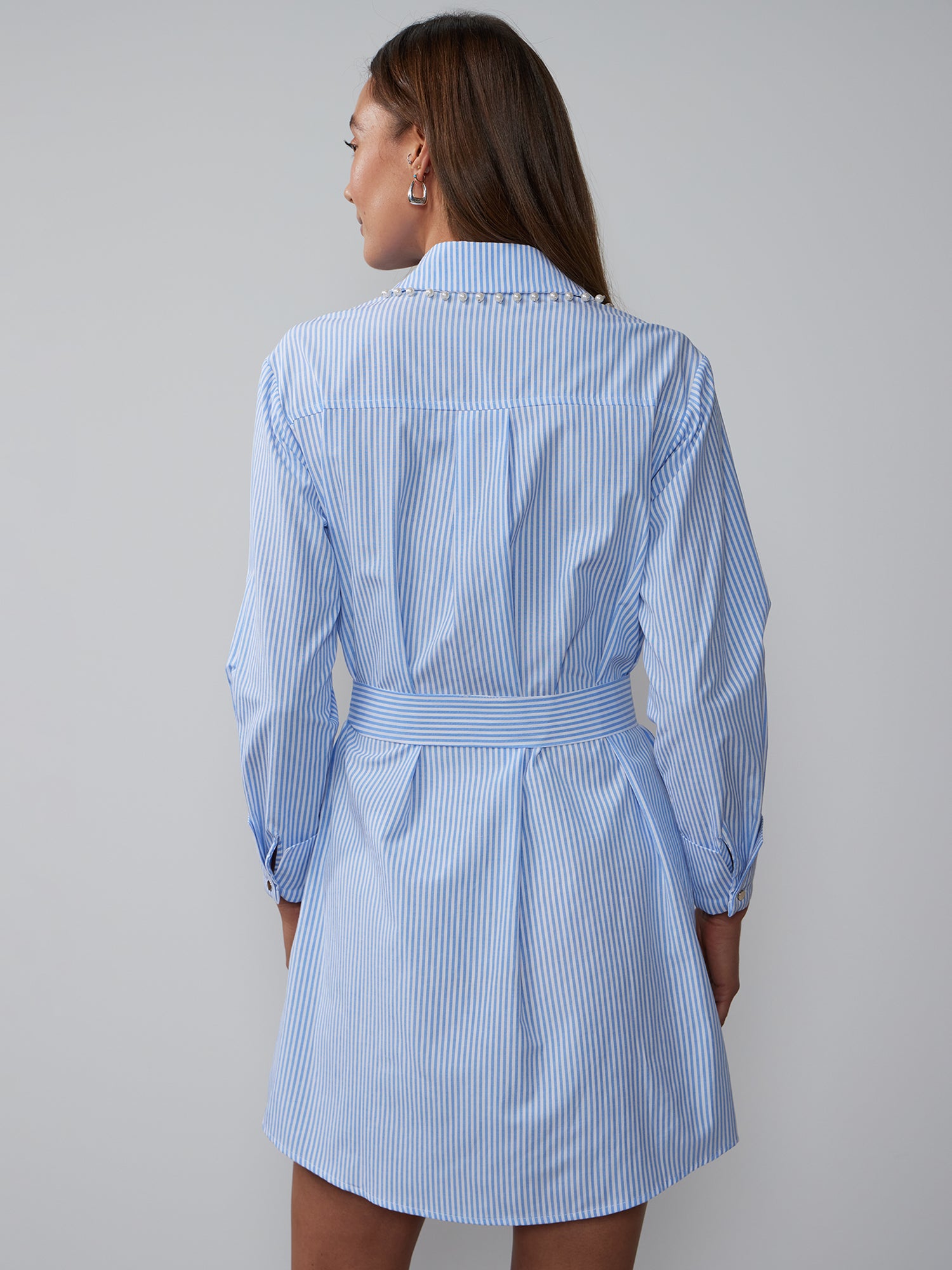 Striped Pearl Trim Poplin Shirt Dress New York & Company Striped Pearl Trim Poplin Shirt Dress New York & Company