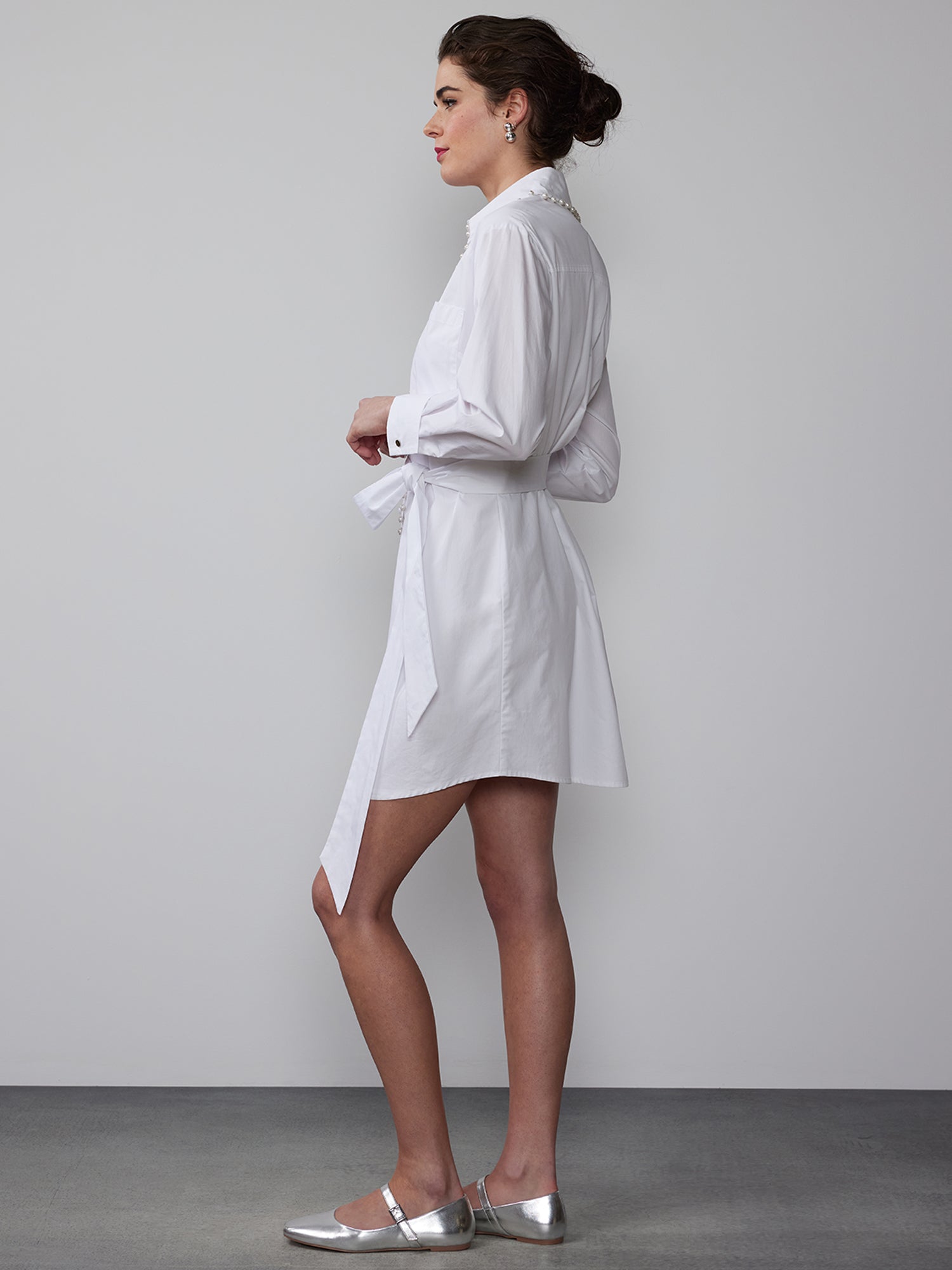 Striped Pearl Trim Poplin Shirt Dress – New York & Company Striped Pearl Trim Poplin Shirt Dress – New York & Company