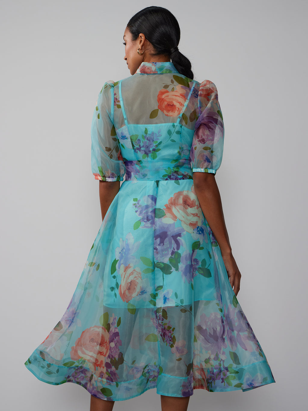 Short Sleeve Floral Organza Shirt Dress New York & Company Short Sleeve Floral Organza Shirt Dress New York & Company