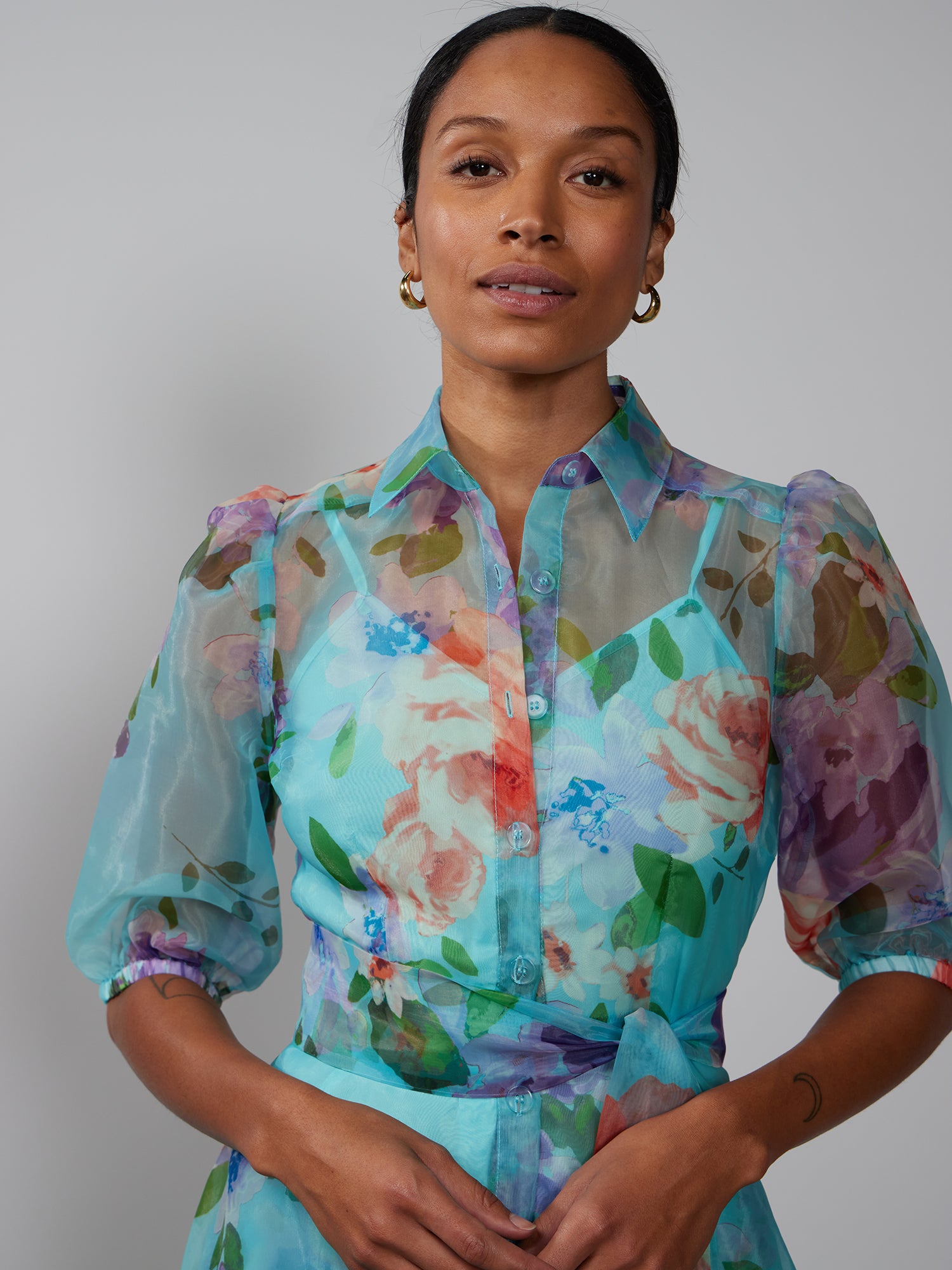 Short Sleeve Floral Organza Shirt Dress – New York & Company Short Sleeve Floral Organza Shirt Dress – New York & Company