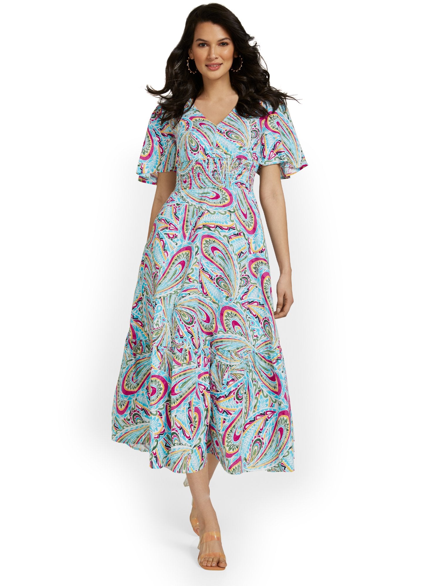 Linen-Blend Paisley Midi Dress New York & Company Linen-Blend Paisley Midi Dress New York & Company
