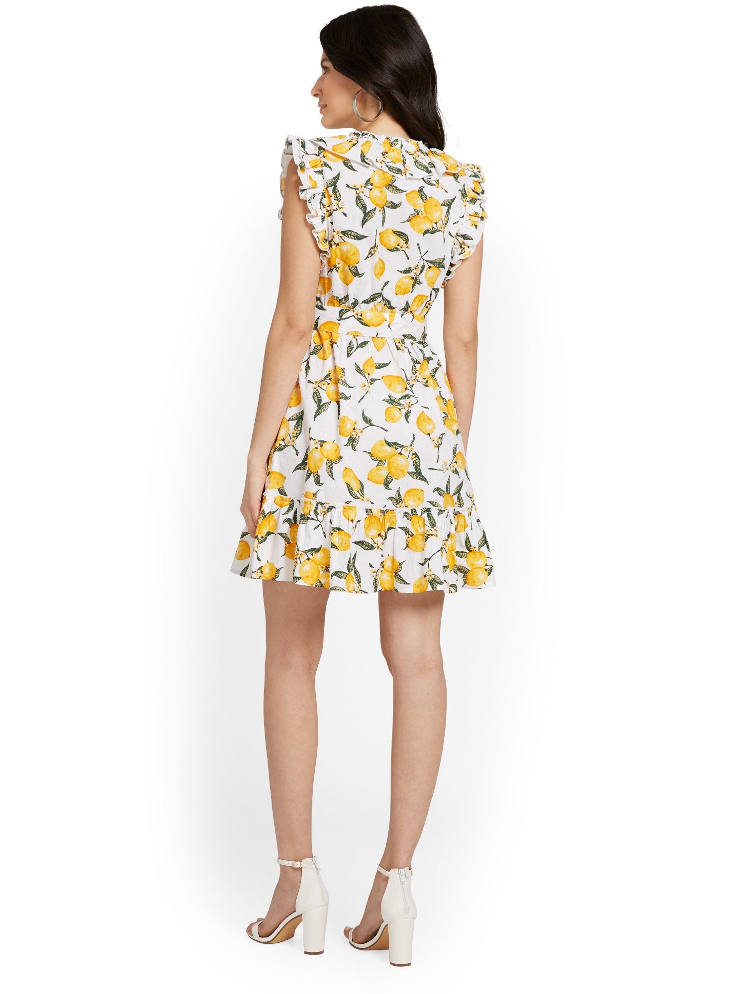 Lemon-Print Ruffle Dress – New York & Company