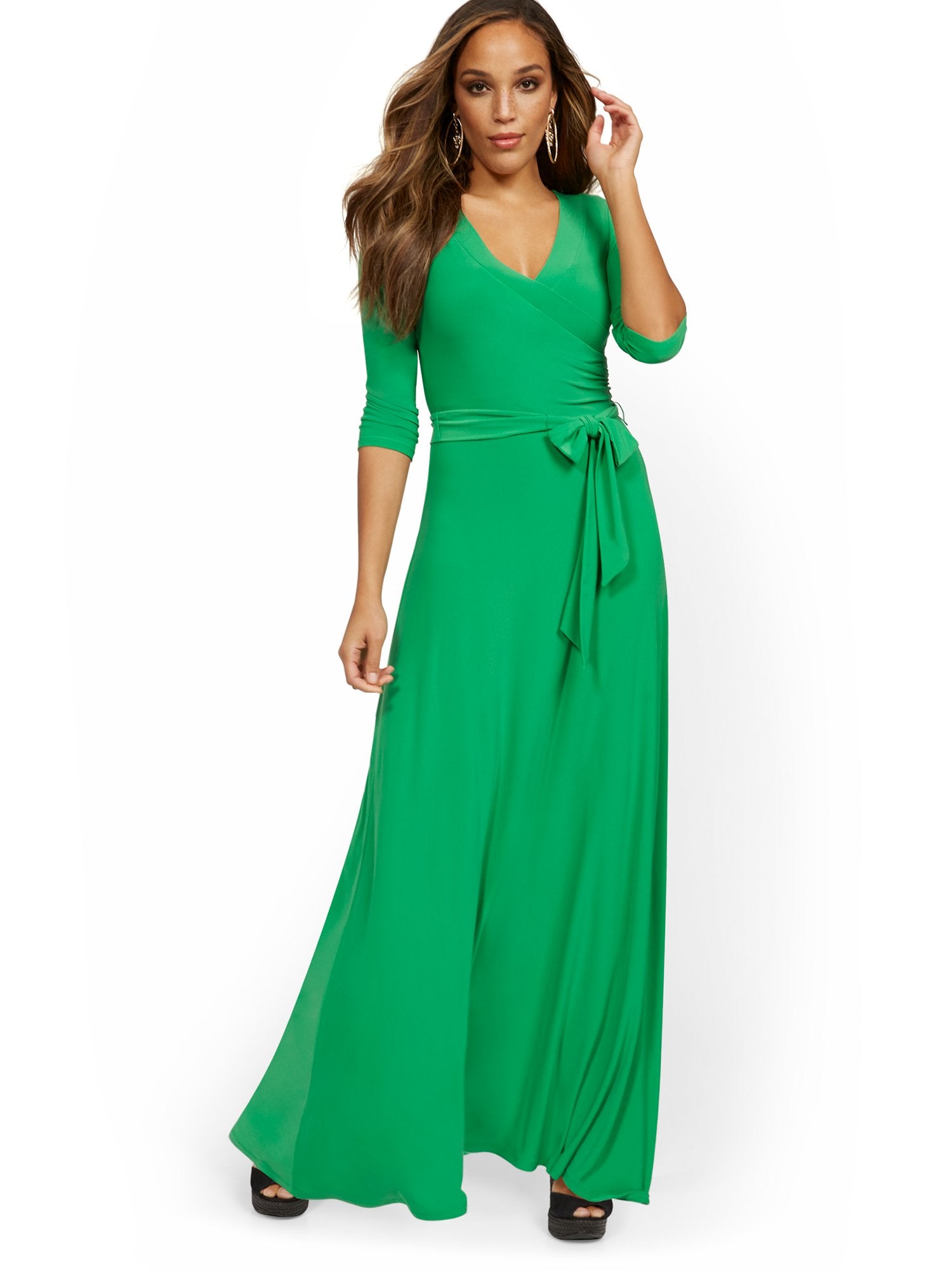 3/4-Sleeve Tie-Front Maxi Dress – New York & Company