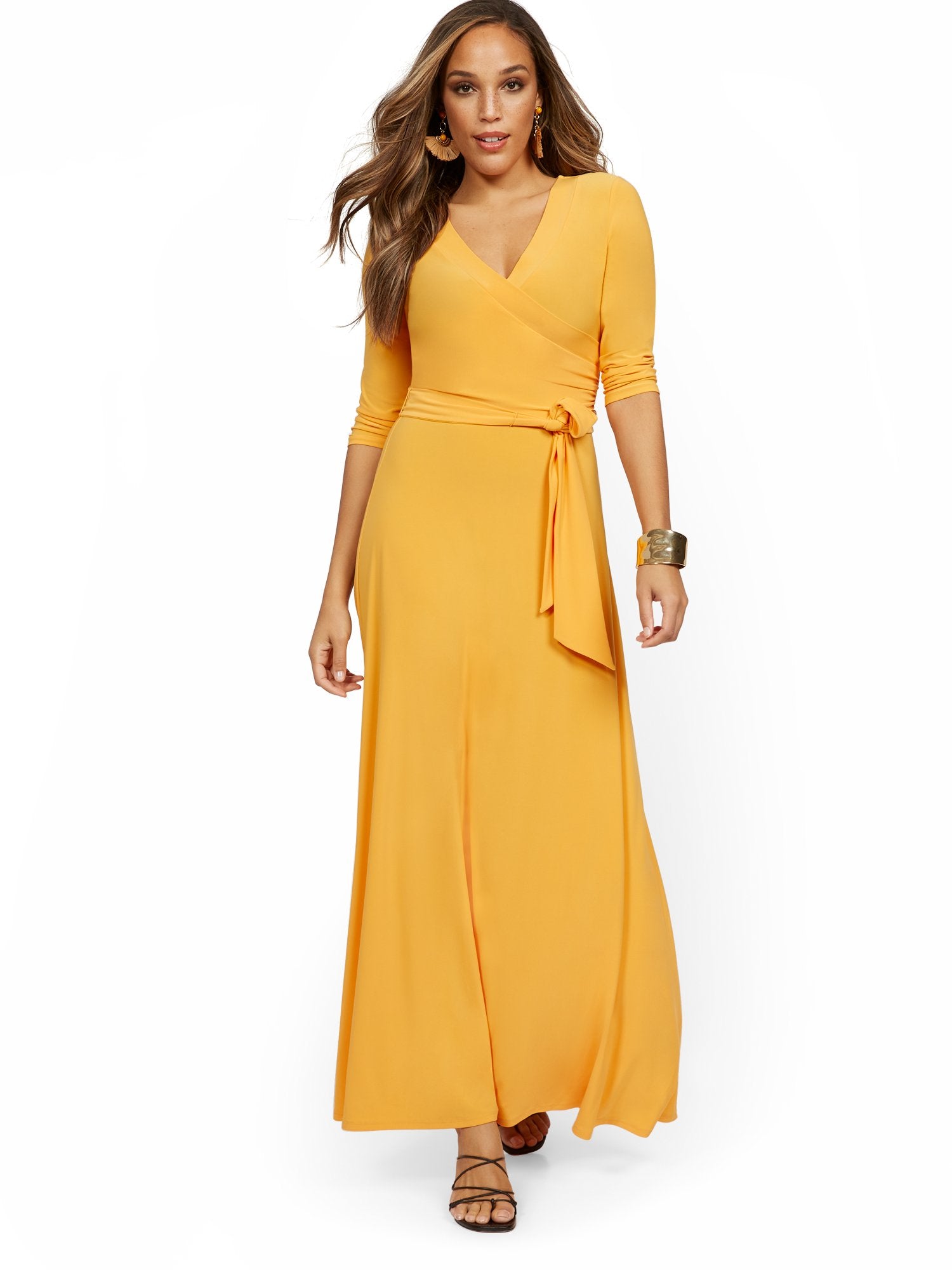 new york and company long sleeve dress 3/4-Sleeve Tie-Front Maxi Dress – New York & Company