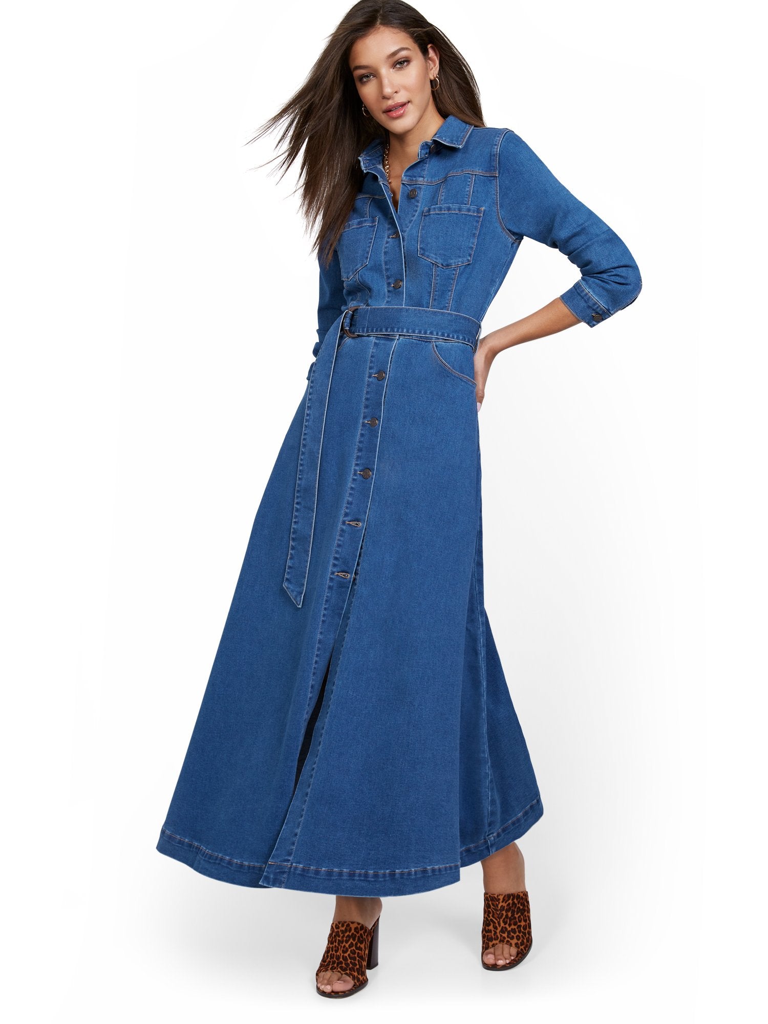 Southampton Blue Islands Bristol To Jersey Blue Casual Denim Dress, Long Sleeves Midi Button Down Jean Southampton Blue Islands Bristol To Jersey Blue Casual Denim Dress, Long Sleeves Midi Button Down Jean