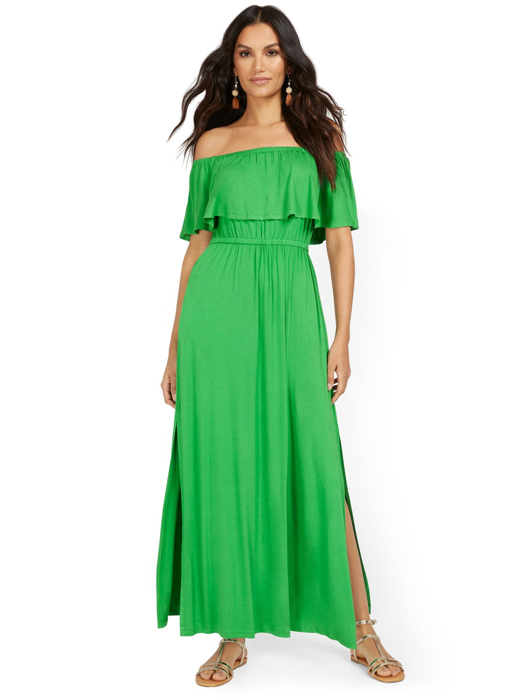new york and company off the shoulder dress Off-The-Shoulder Ruffle Maxi Dress – New York & Company