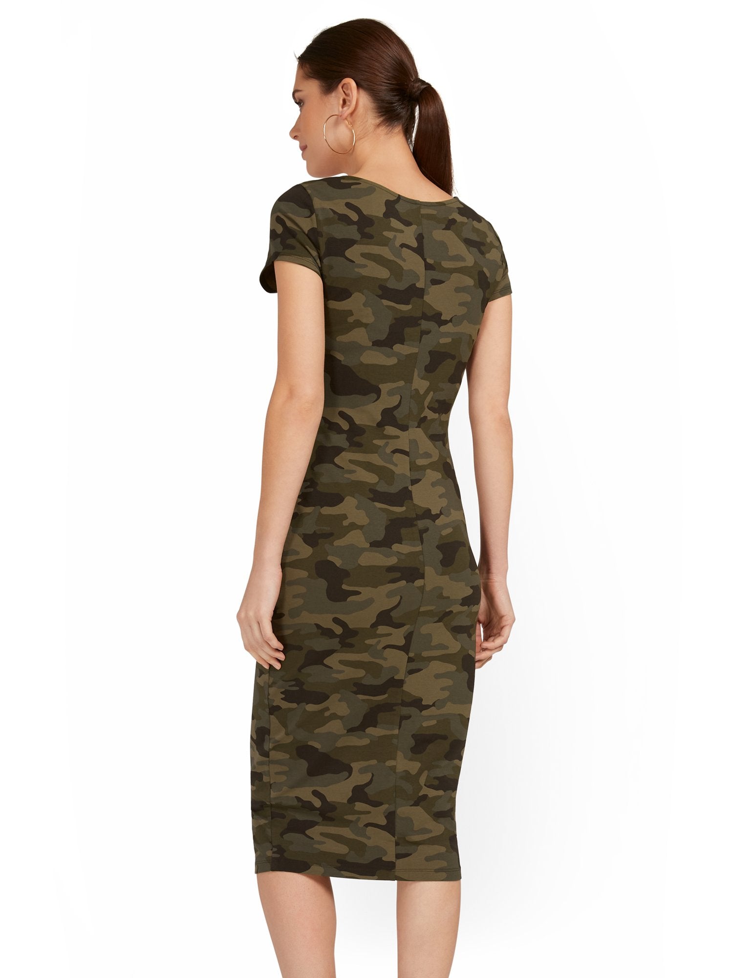 camo midi dress Petite Camo-Print Scoopneck Cap-Sleeve Midi Dress