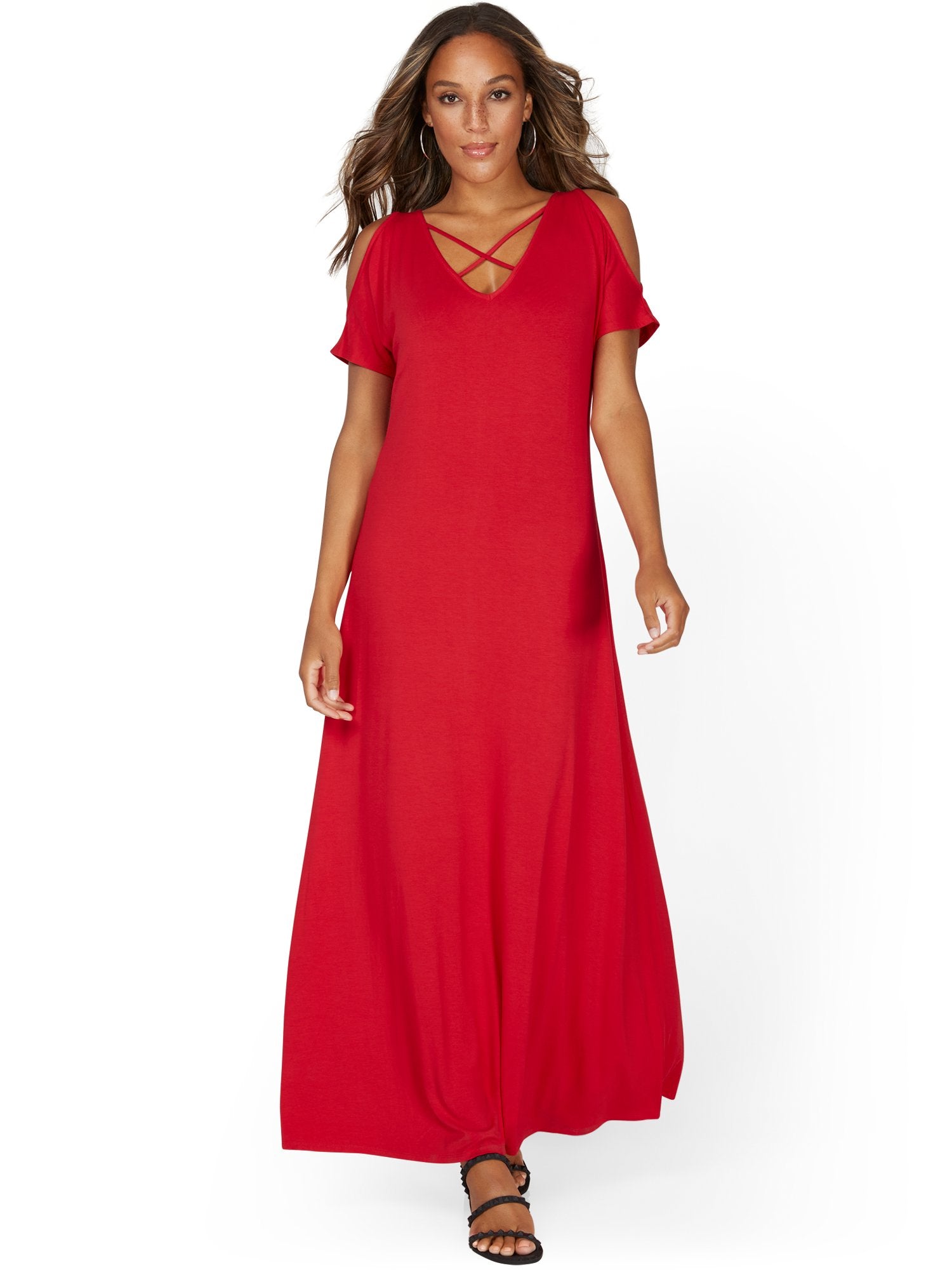 Lattice Cold-Shoulder Maxi Dress – New York & Company