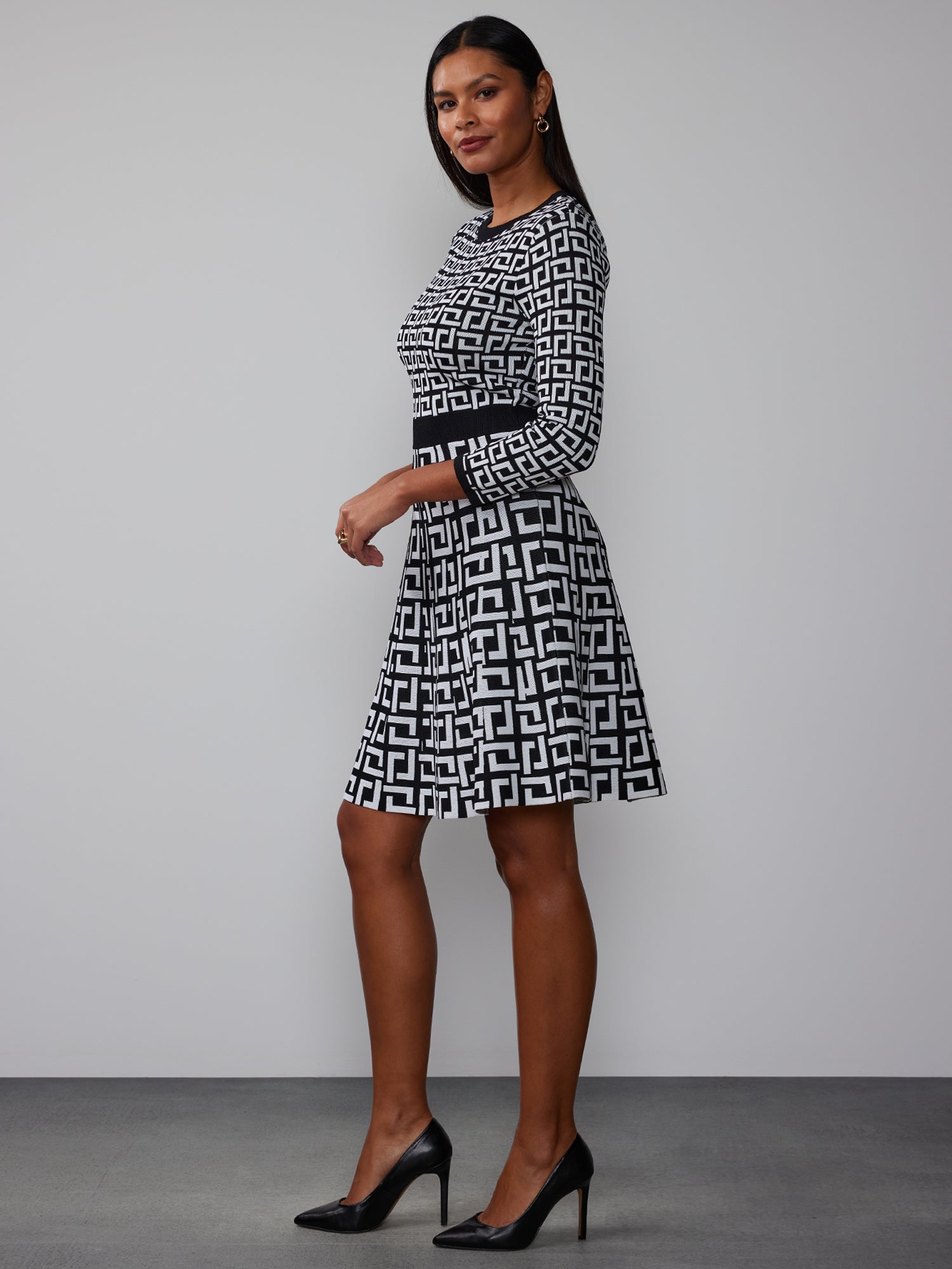 Long Sleeve Geometric A-Line Dress New York & Company Long Sleeve Geometric A-Line Dress New York & Company