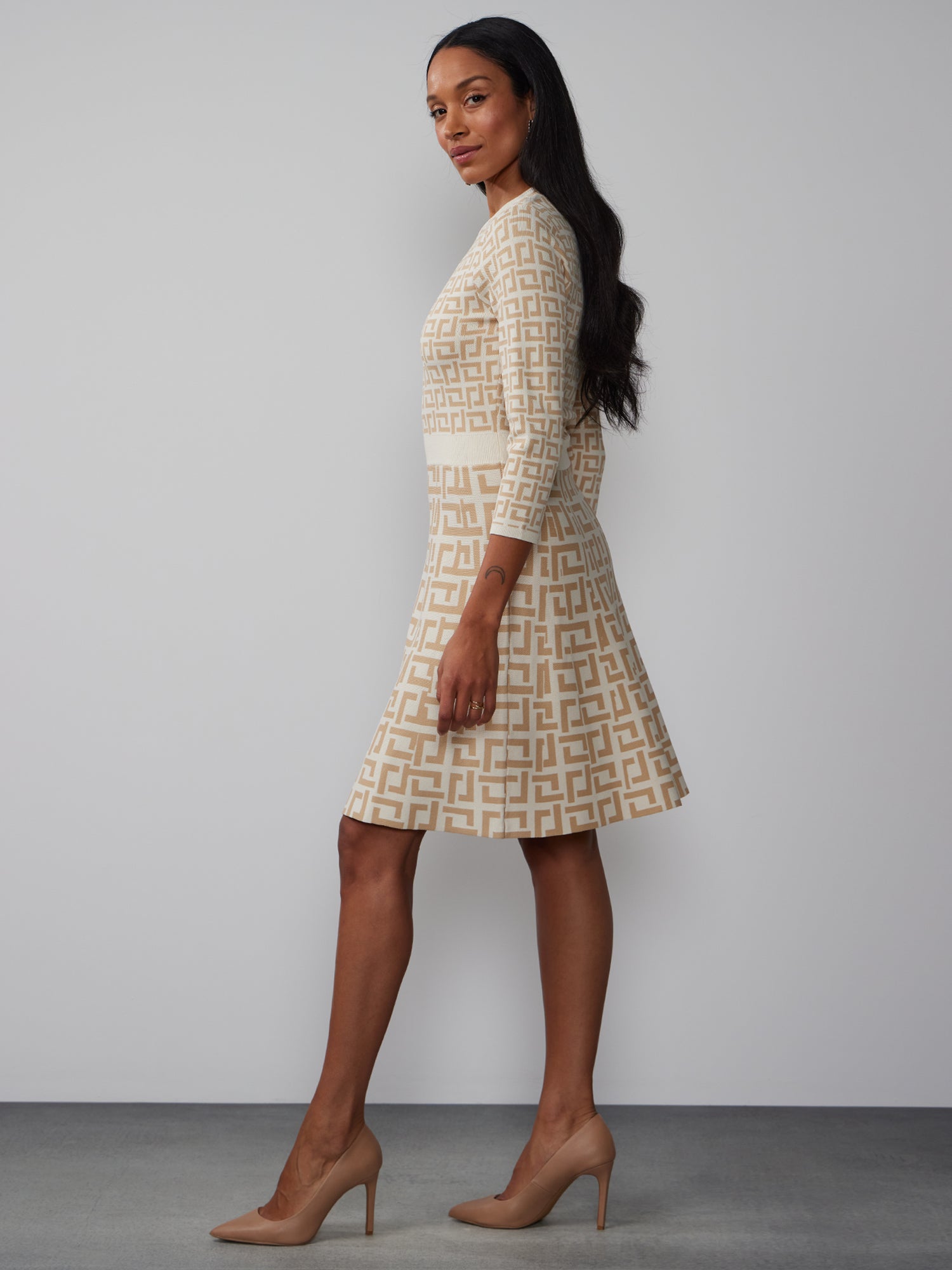Long Sleeve Geometric A-Line Dress