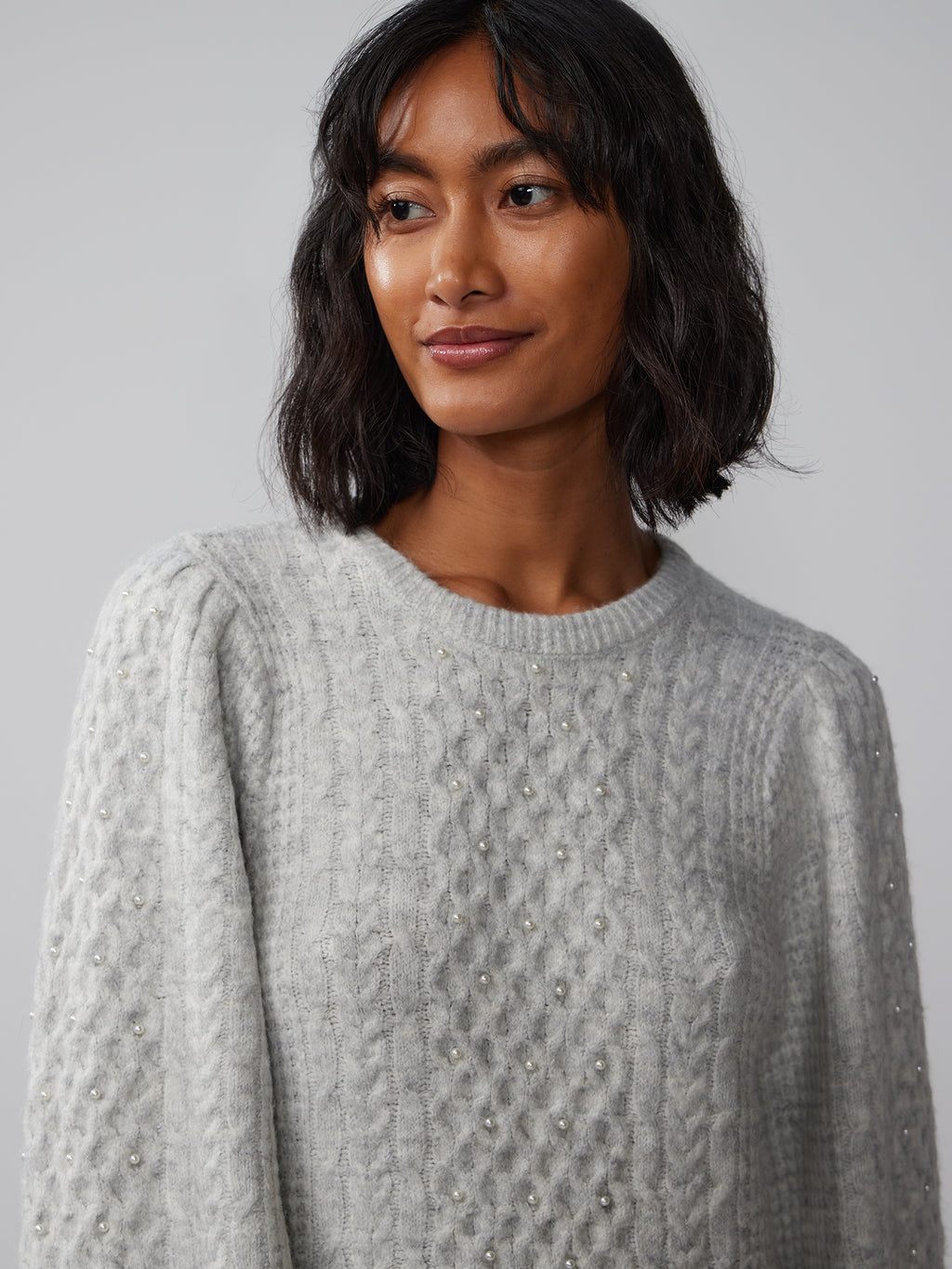 Cable Knit Pearl Embellished Sweater Dress New York & Company Cable Knit Pearl Embellished Sweater Dress New York & Company