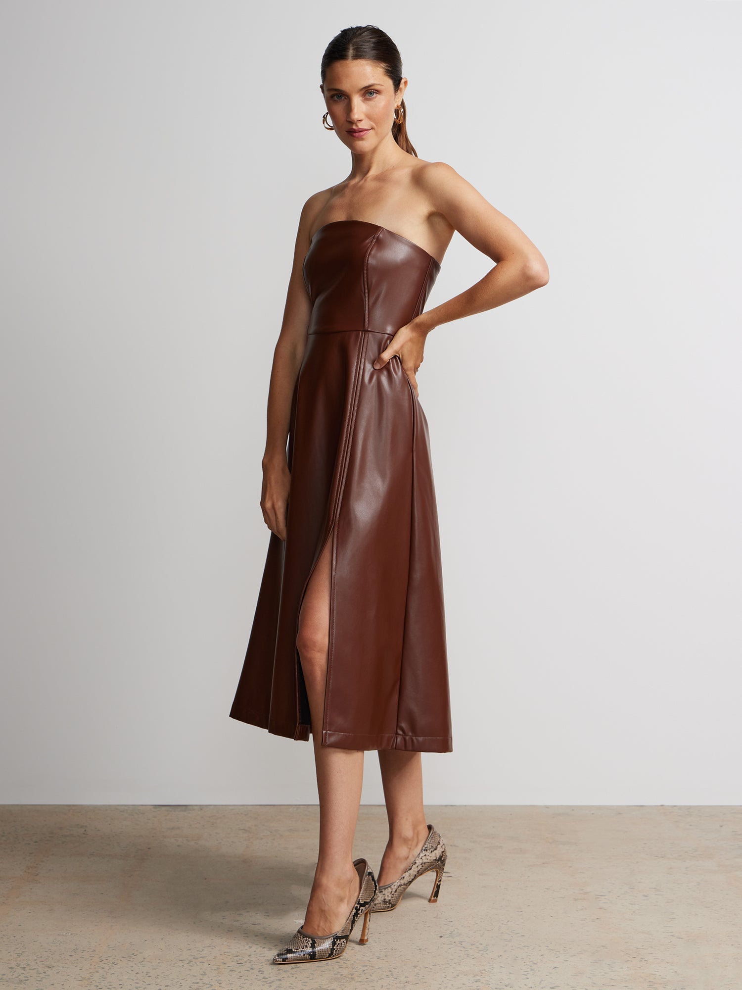 Strapless Faux Leather Midi Dress New York & Company Strapless Faux Leather Midi Dress New York & Company