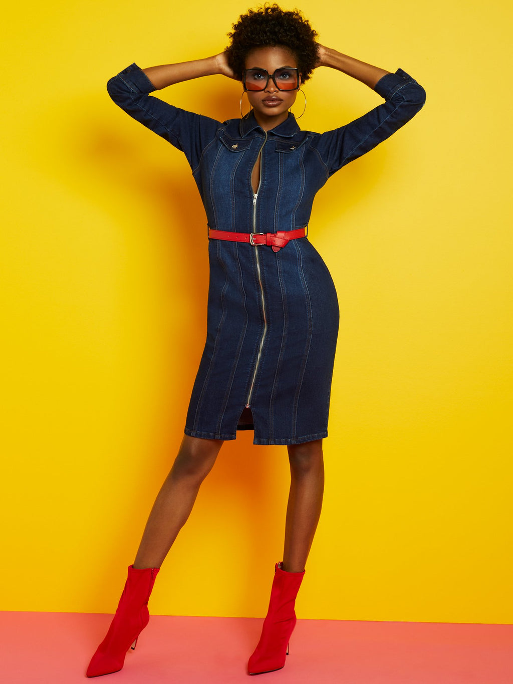 Zip-Front Denim Dress New York & Company Zip-Front Denim Dress New York & Company