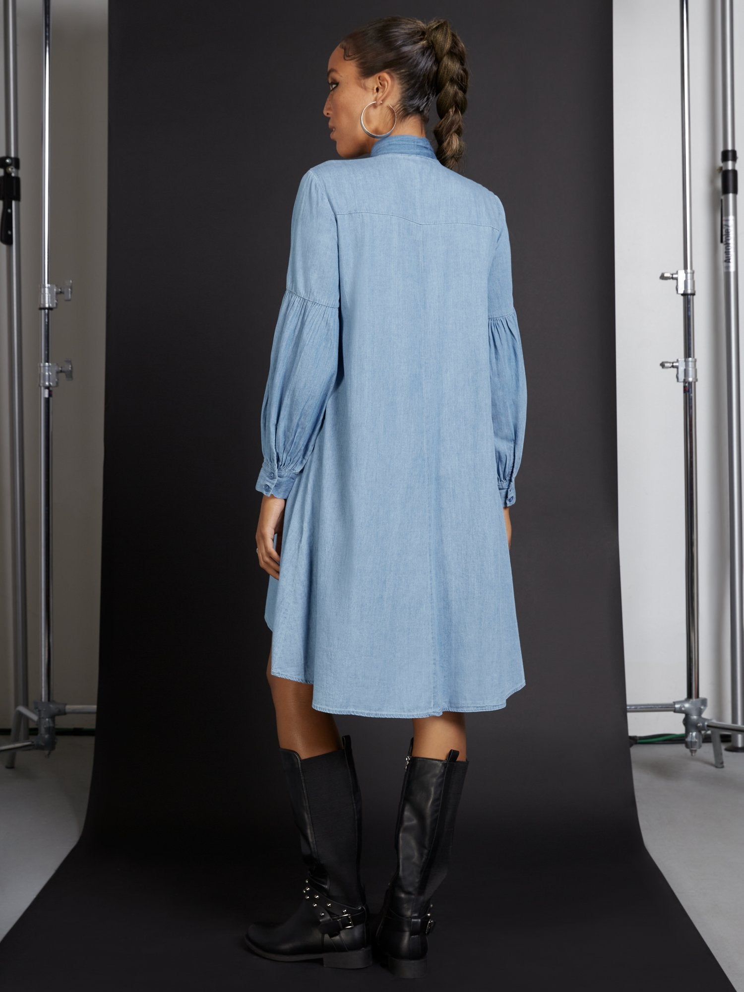 Bow-Detail Poplin Denim Dress – New York & Company Bow-Detail Poplin Denim Dress – New York & Company